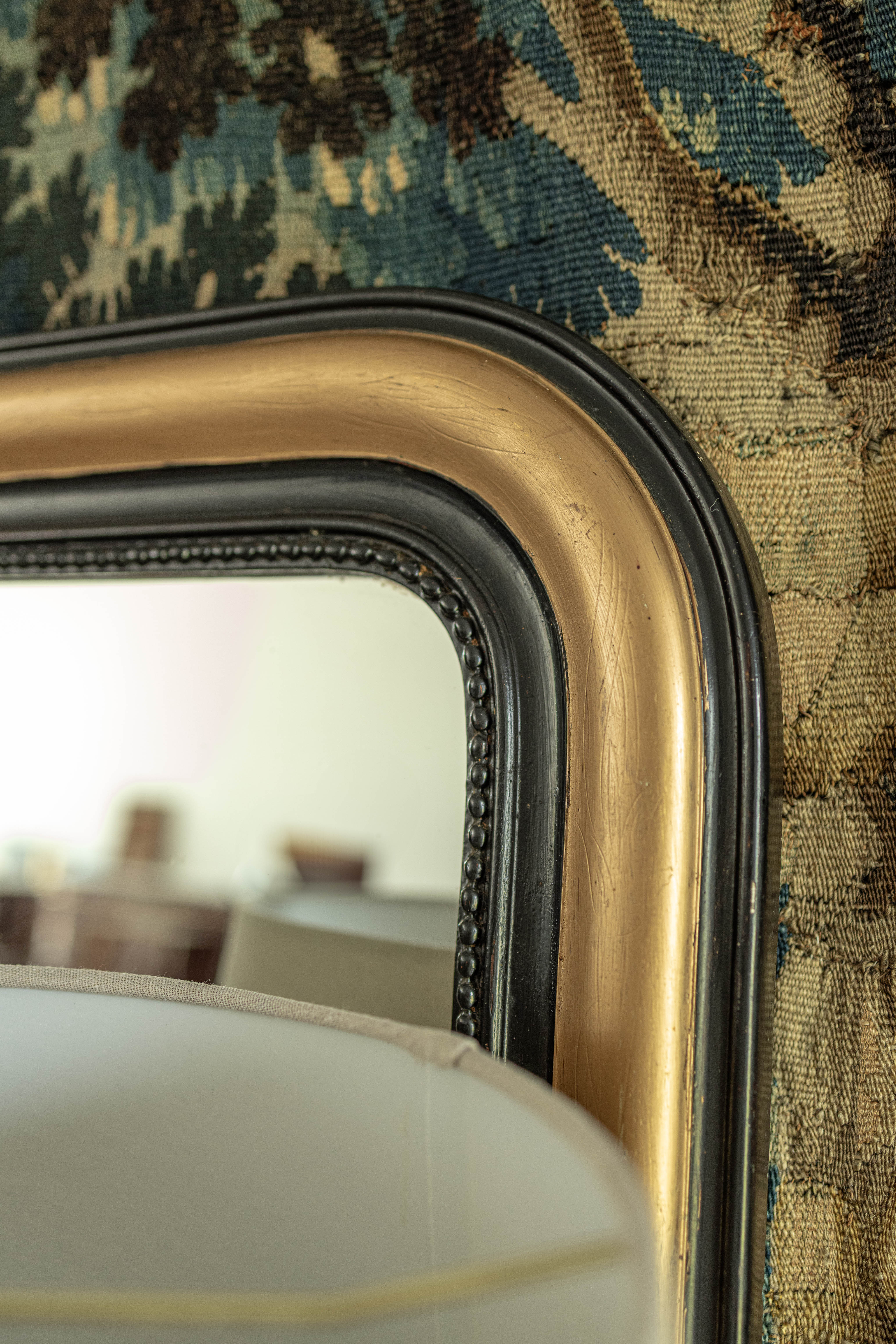 Antique Louis Philippe Mirror with Ebonized & Gilt Frame