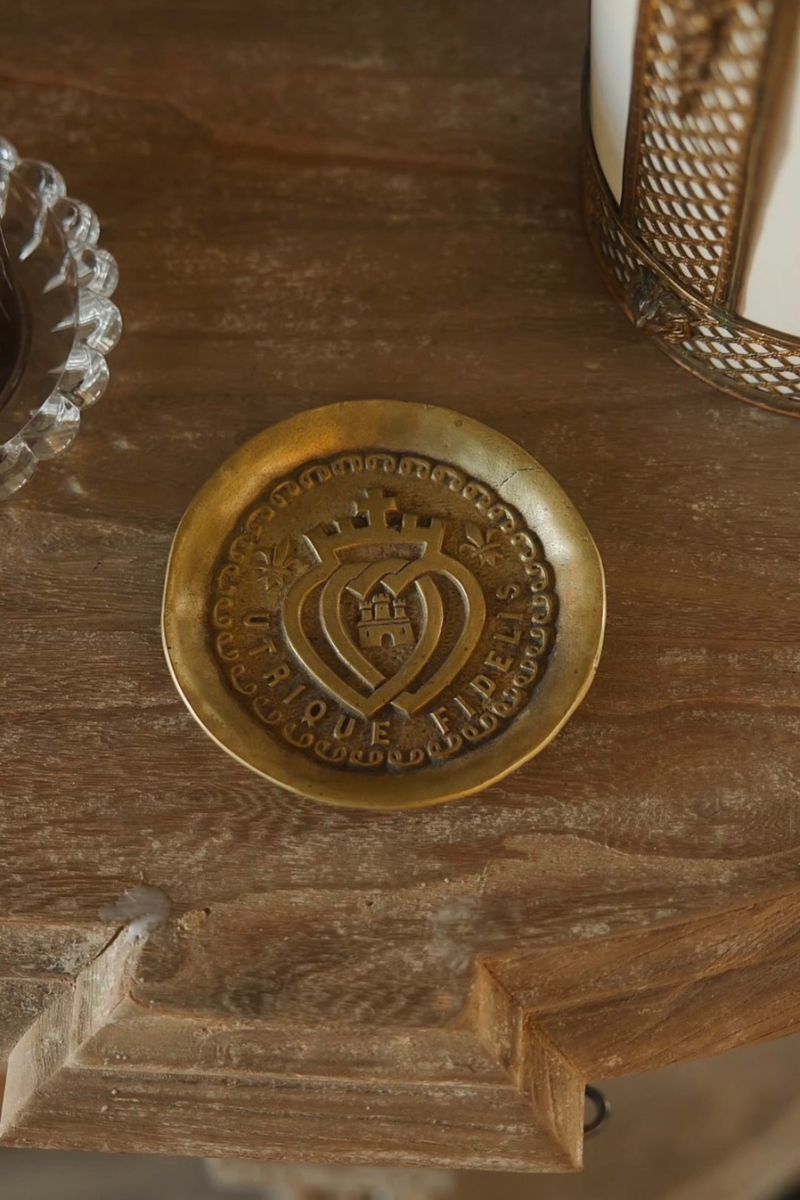 French Vendee Double Heart Brass Dish