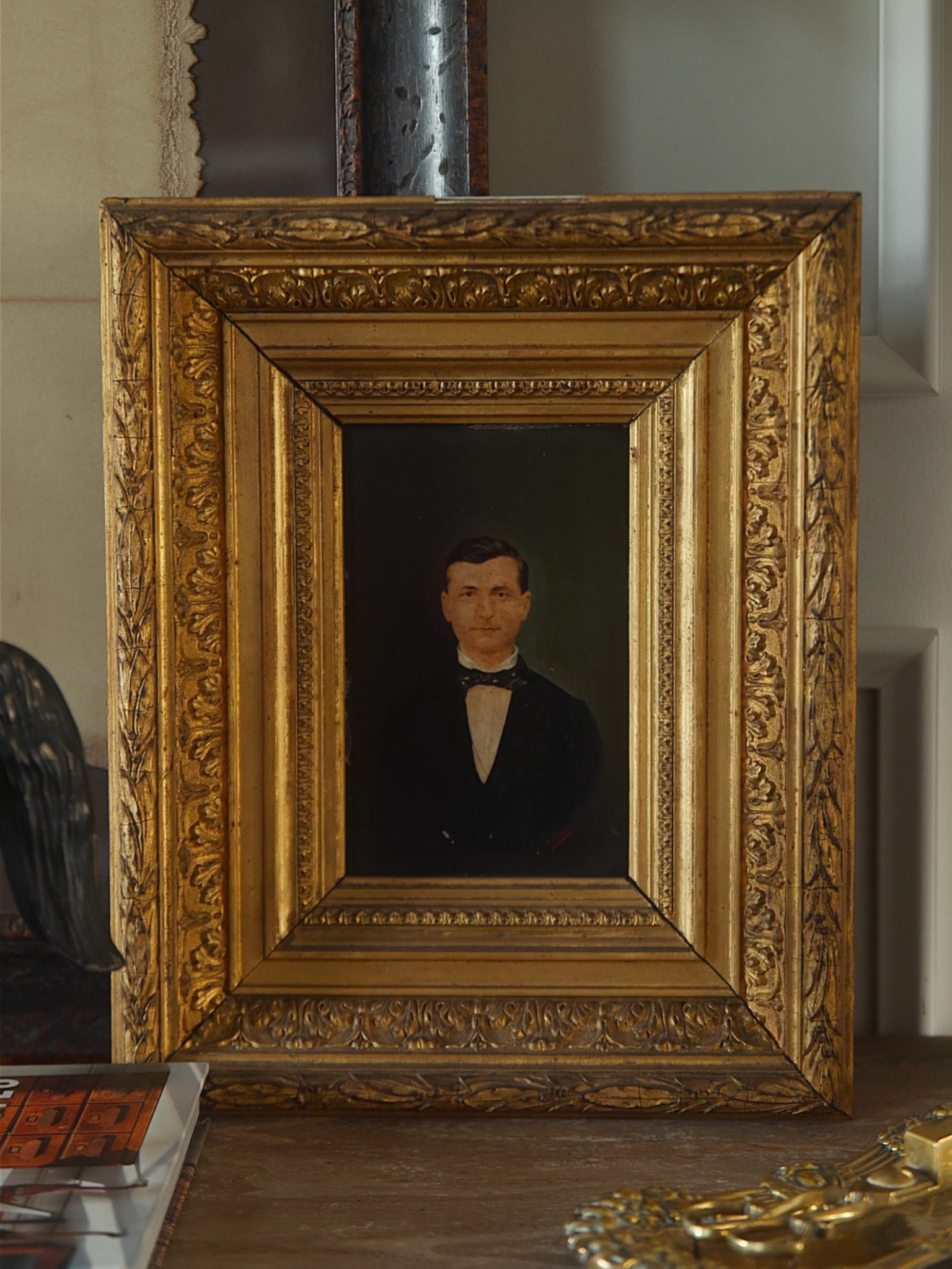 Signed Portrait of a Gentleman by A. Frebourg in Gilt Frame