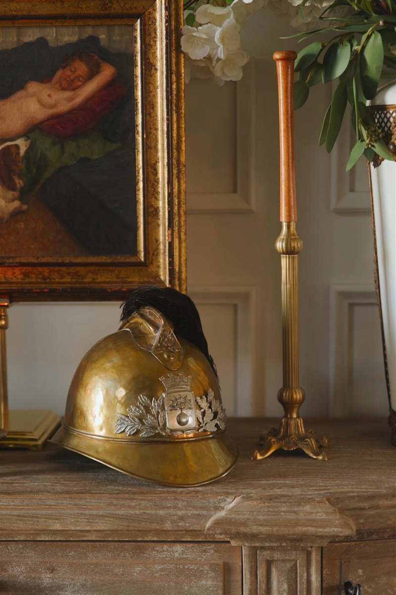 19th Century Brass Fireman’s Helmet with Crest