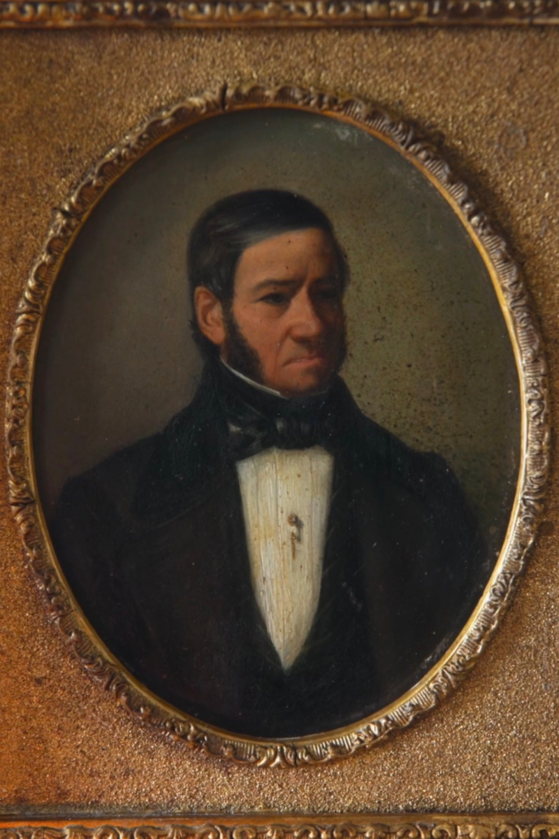 19th Century European Oil Portrait on Wood Panel in Rococo Revival Gilt Frame