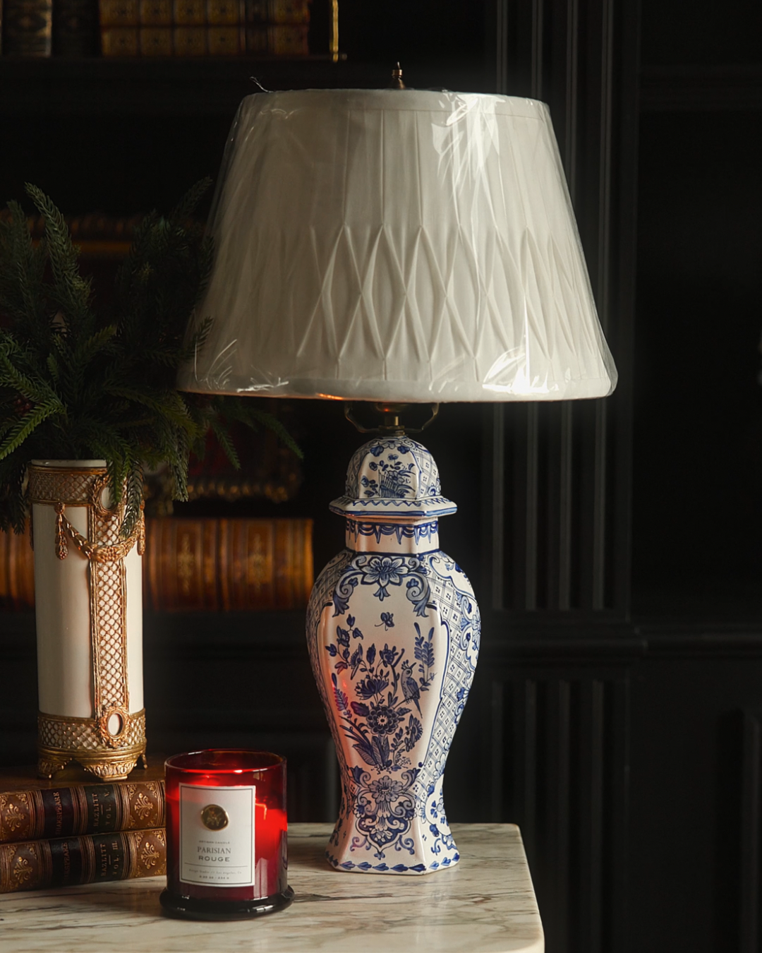 Mid-20th Century Blue & White Porcelain Table Lamp