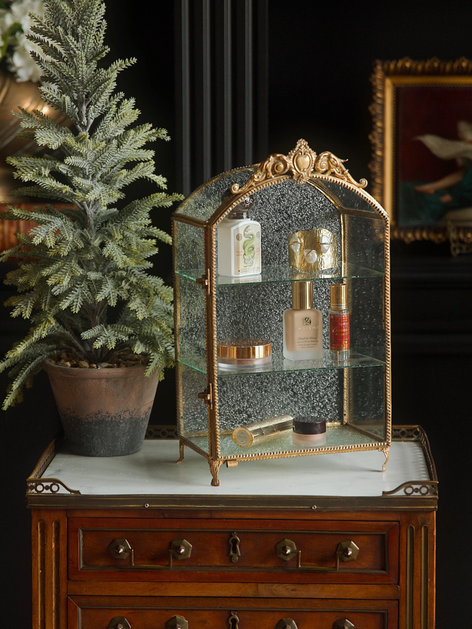 20th Century French Gilded Brass and Beveled Glass Curio Cabinet