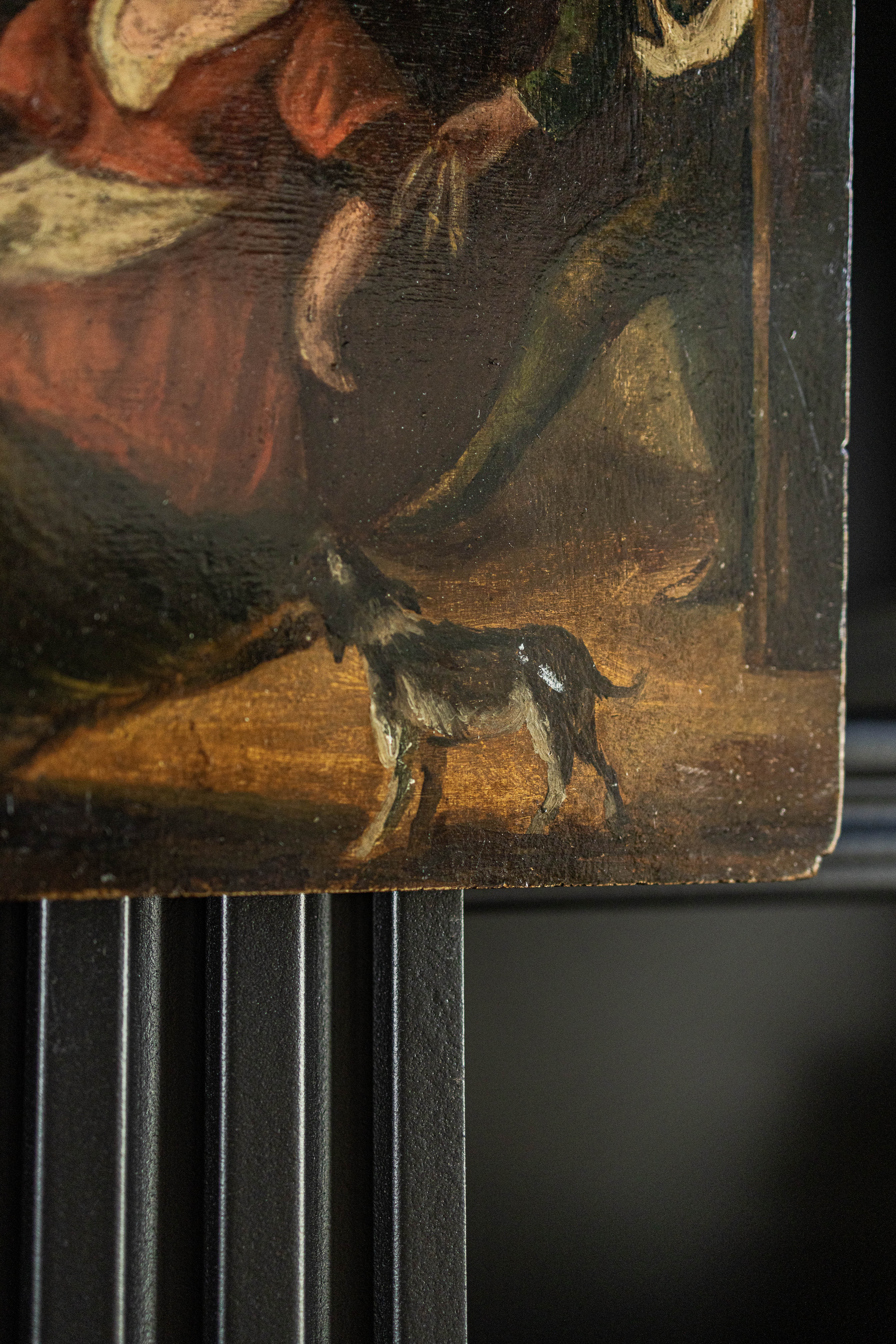 1800s Oil on Wood Reproduction of Jan Havicksz Steen's "The Gallant Offer". Originally Painted between 1625-1679.
