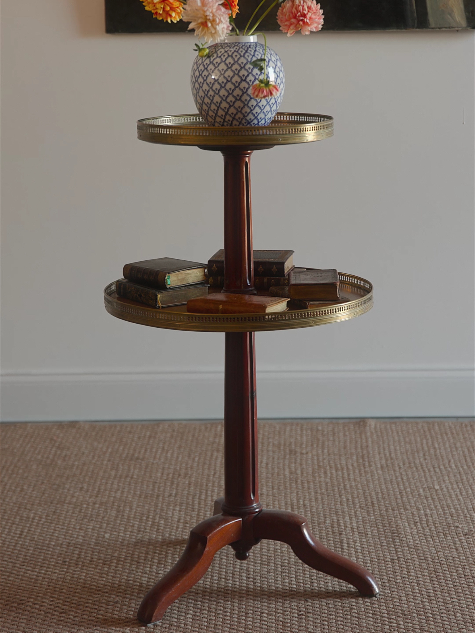 French Two-Tier Mahogany Guéridon with Brass Galleries