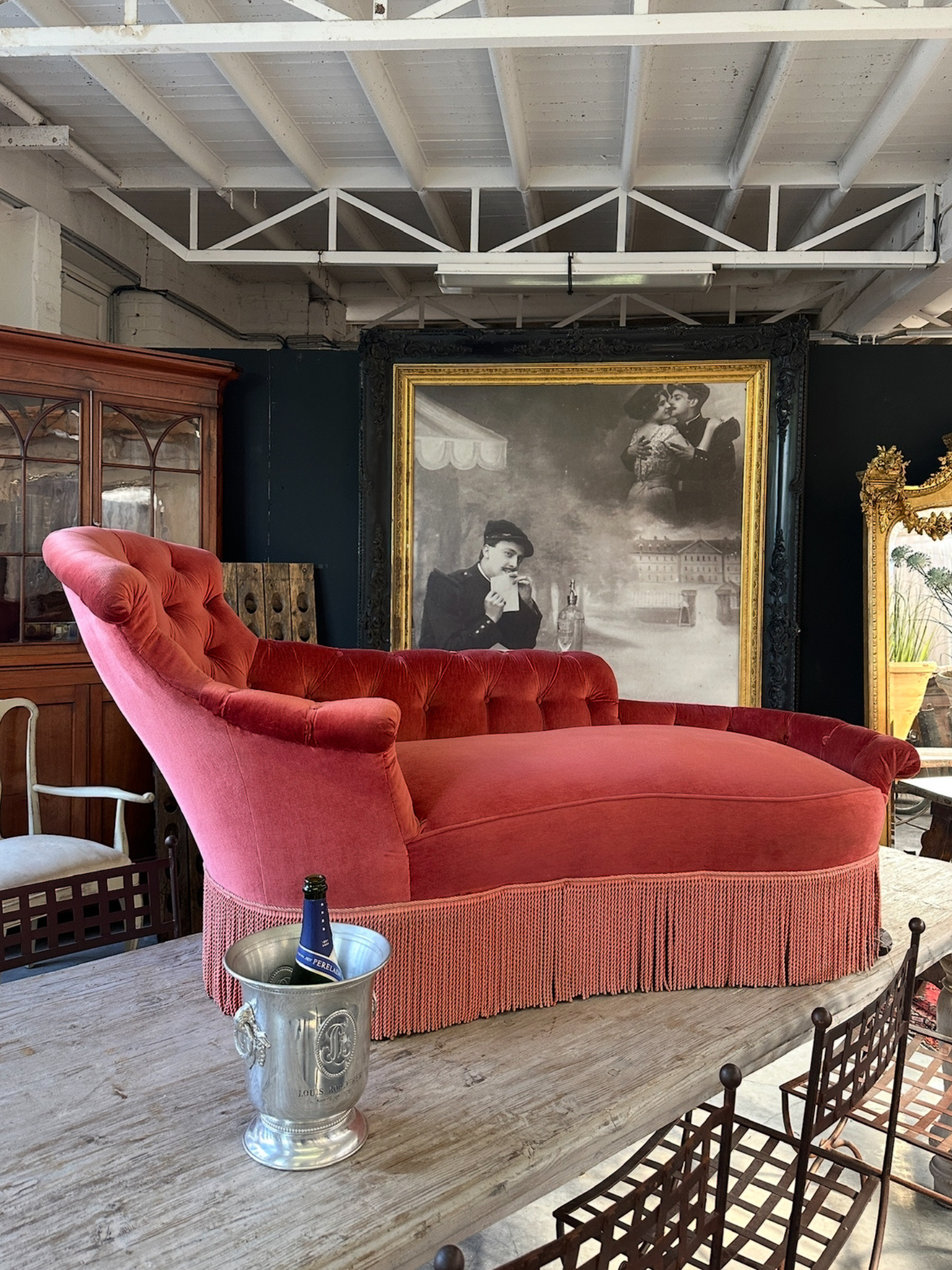 Hot Pink Victorian Chase Lounge with Fringe