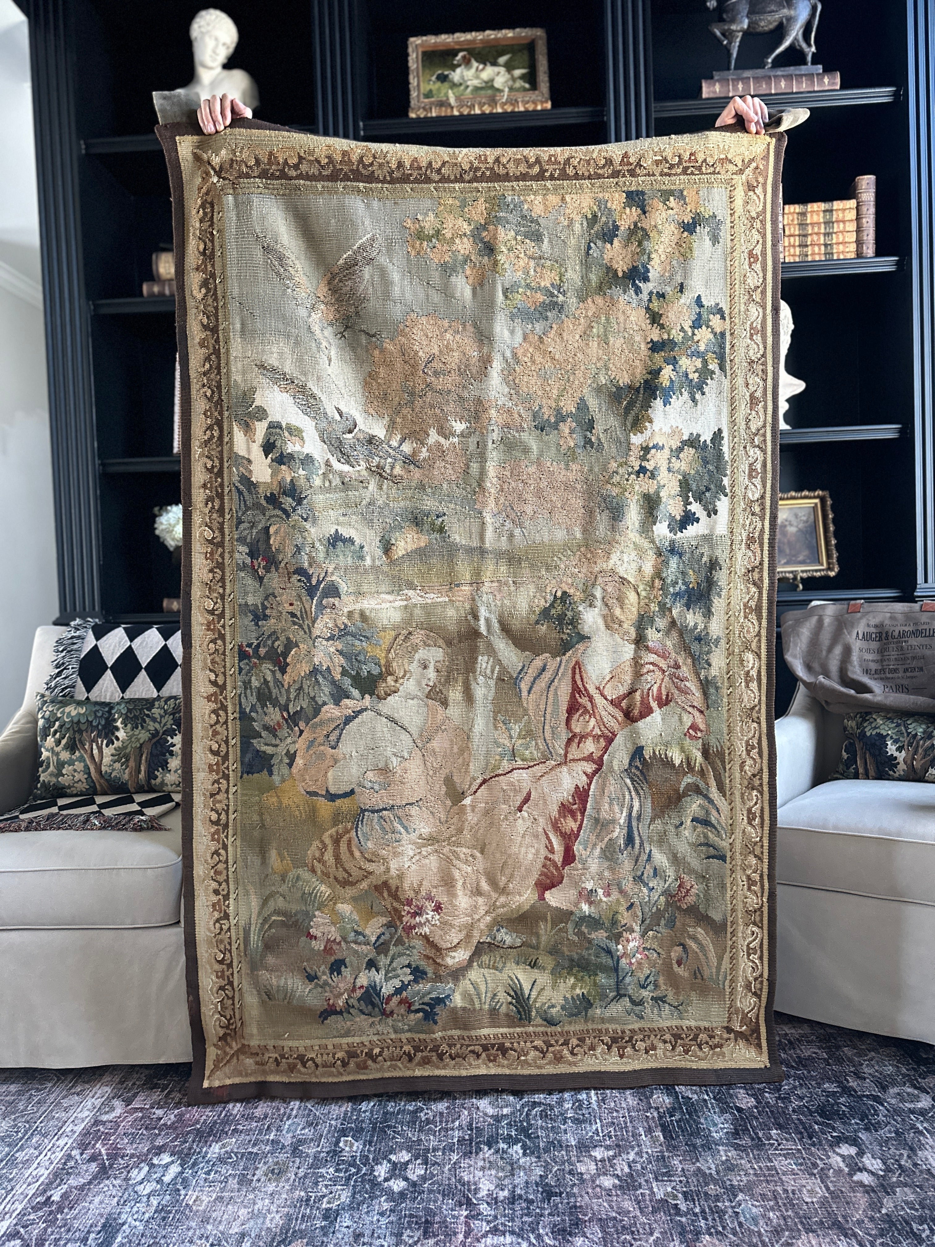 19th-20th Century Belgian Hand Woven Wool Tapestry