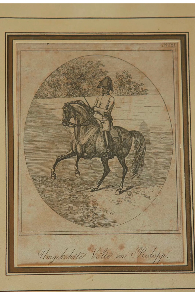 Set of Six Early 19th-Century German Equestrian Instructional Engravings Depicting Mounted Horse