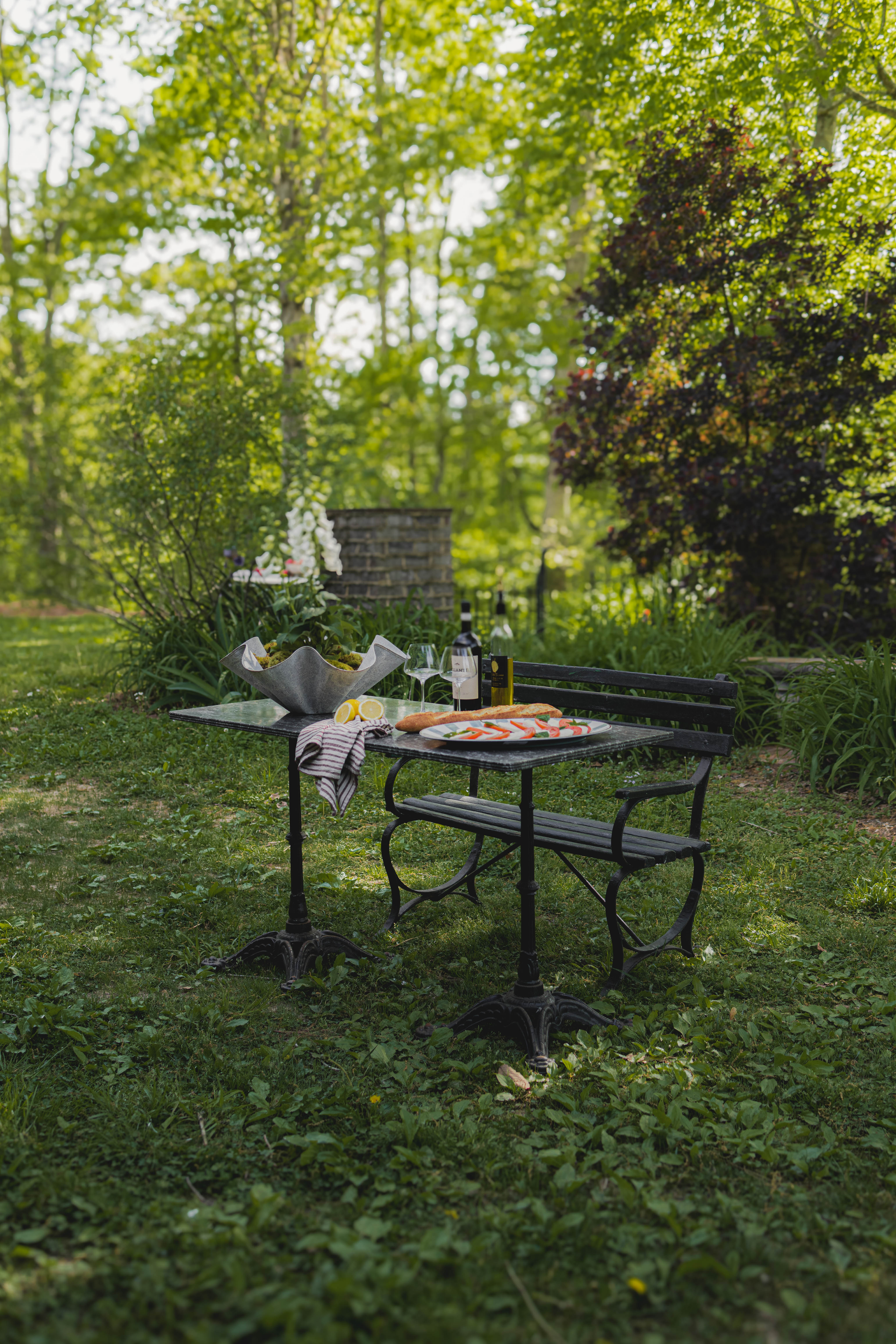 French Black Marble Top Garden Table