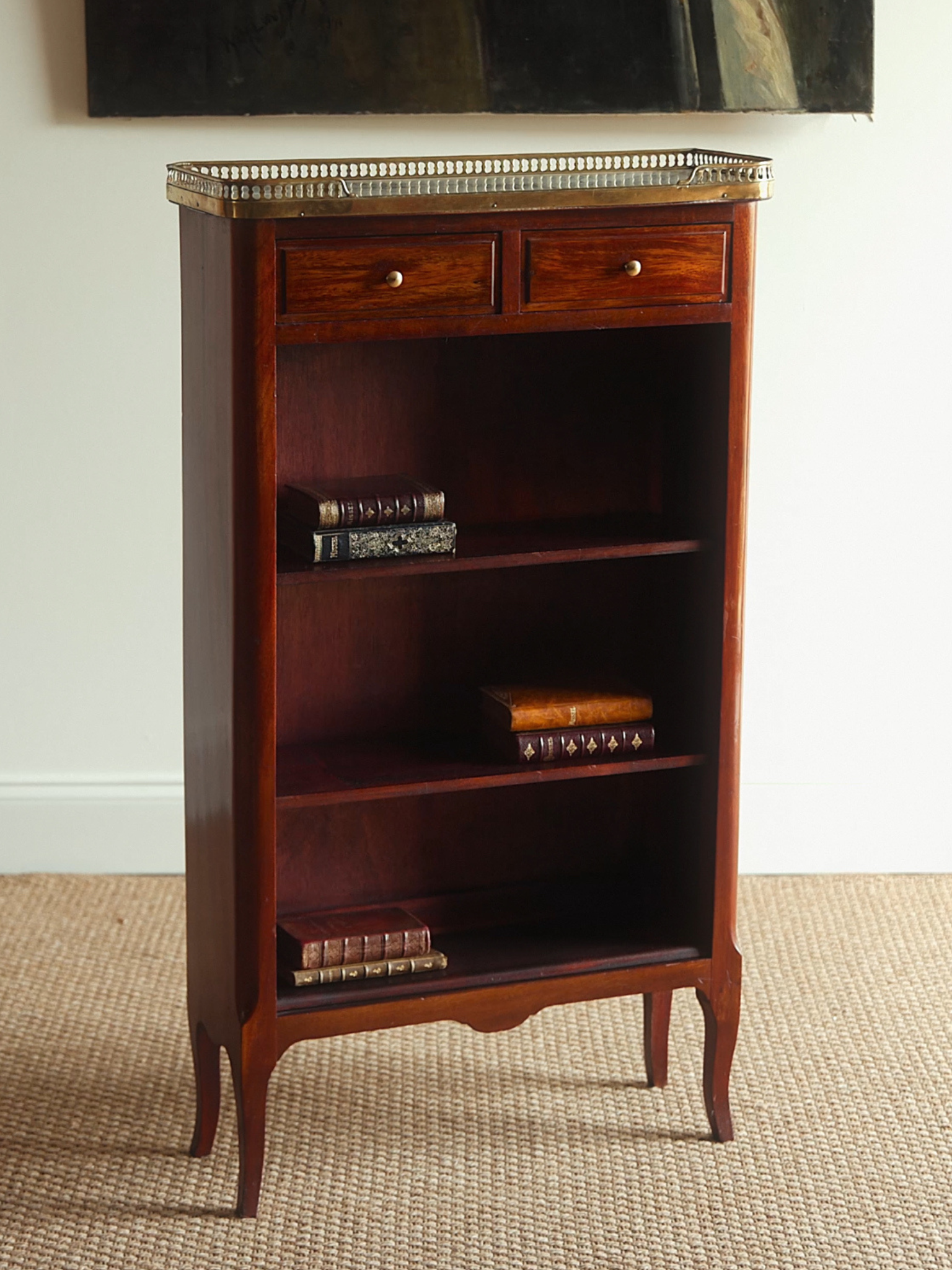 French Louis XVI Mahogany Étagère with Marble Top & Brass Gallery