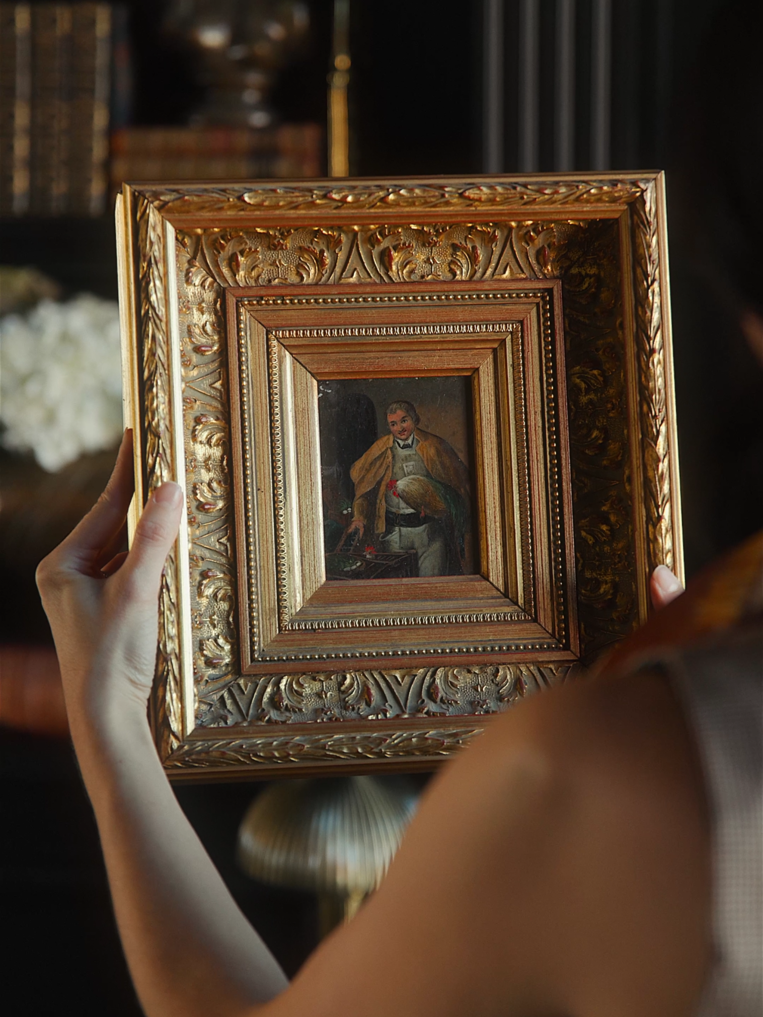 19th-Century Portrait Miniature of a Gentleman in Ornate Giltwood Frame