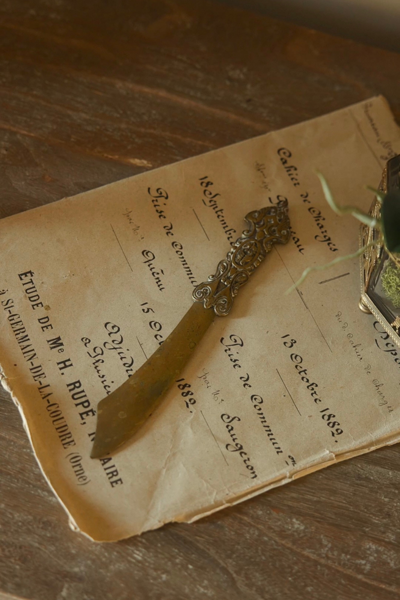 Circa 1900 Brass Letter Opener with Openwork Scroll Handle