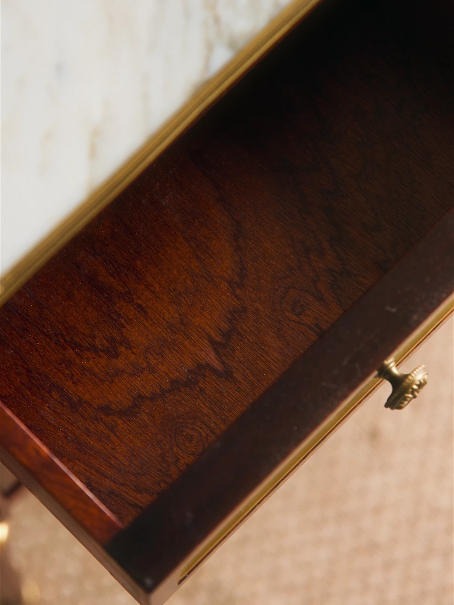 Pair of French Louis XVI–Style Nightstands With Marble Tops