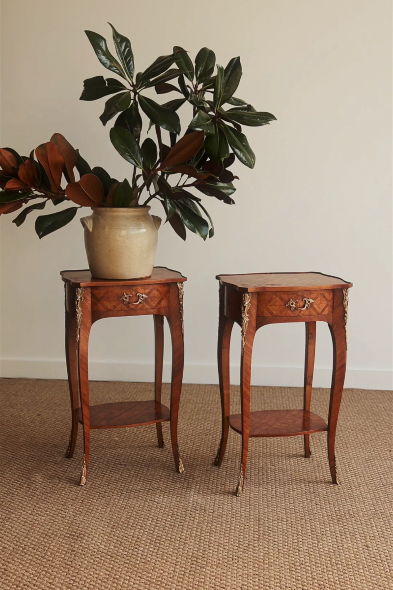 Late 19th Century French Marquetry Side Tables / Nightstands – Pair