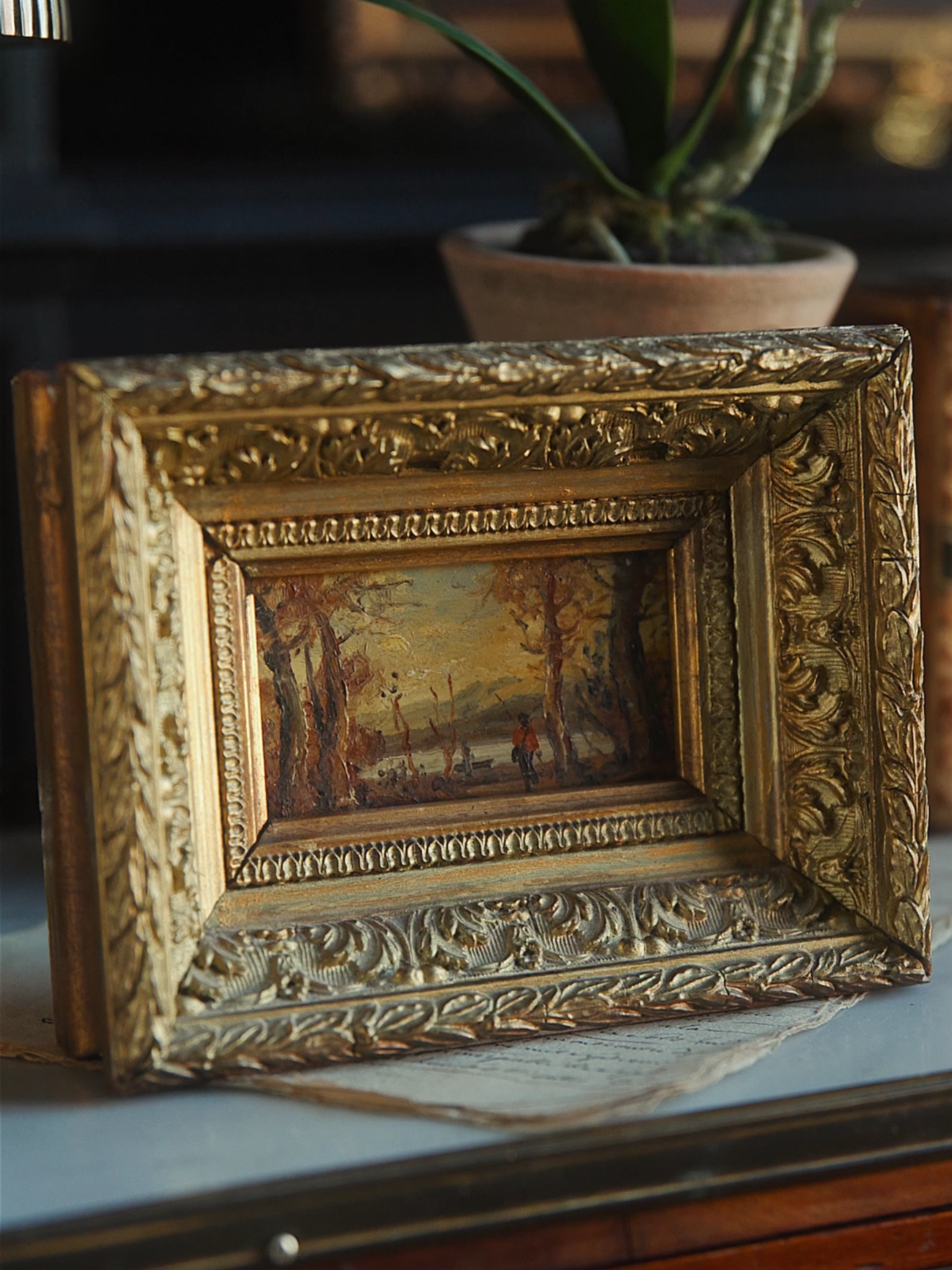 Petite 19th-Century Landscape Painting in Gilt Frame