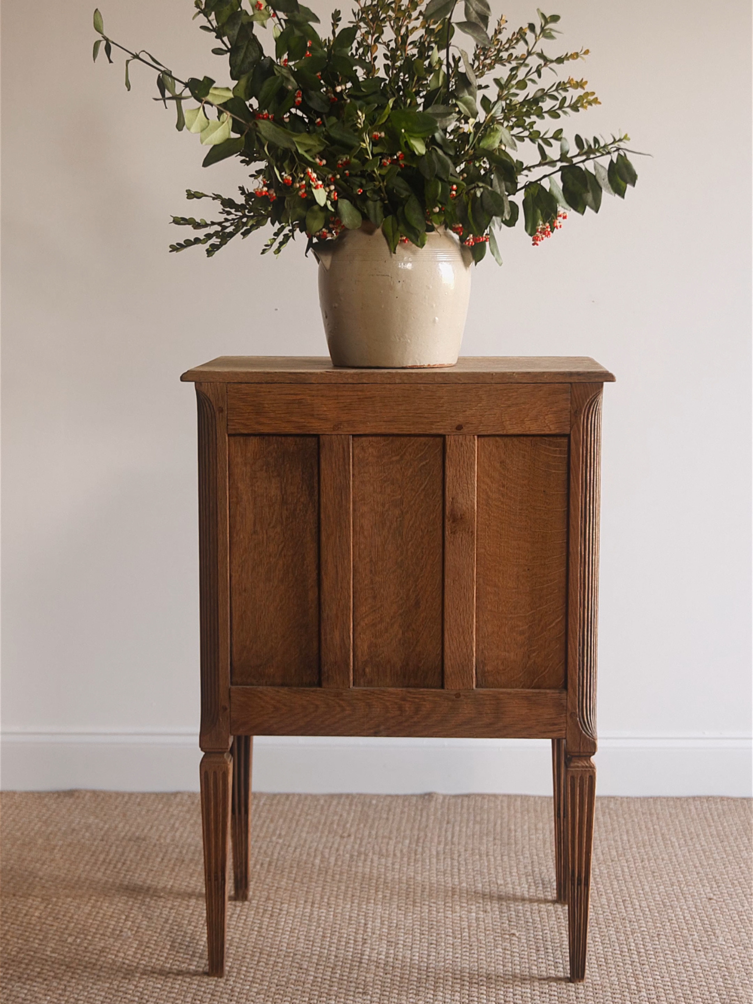 French Neoclassical Carved Oak Petite Commode