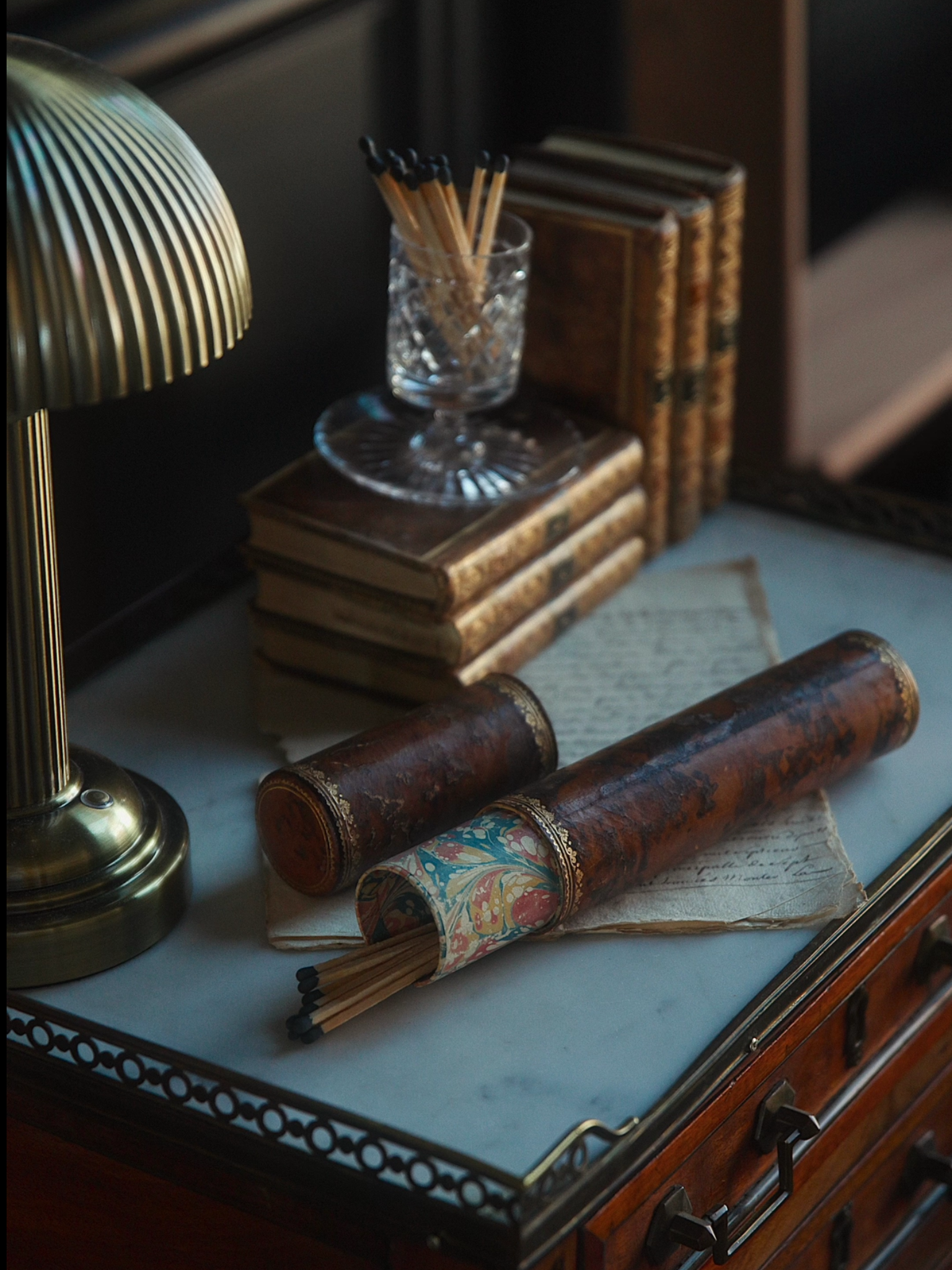 Gilt Leather Long Box with Silk Interior