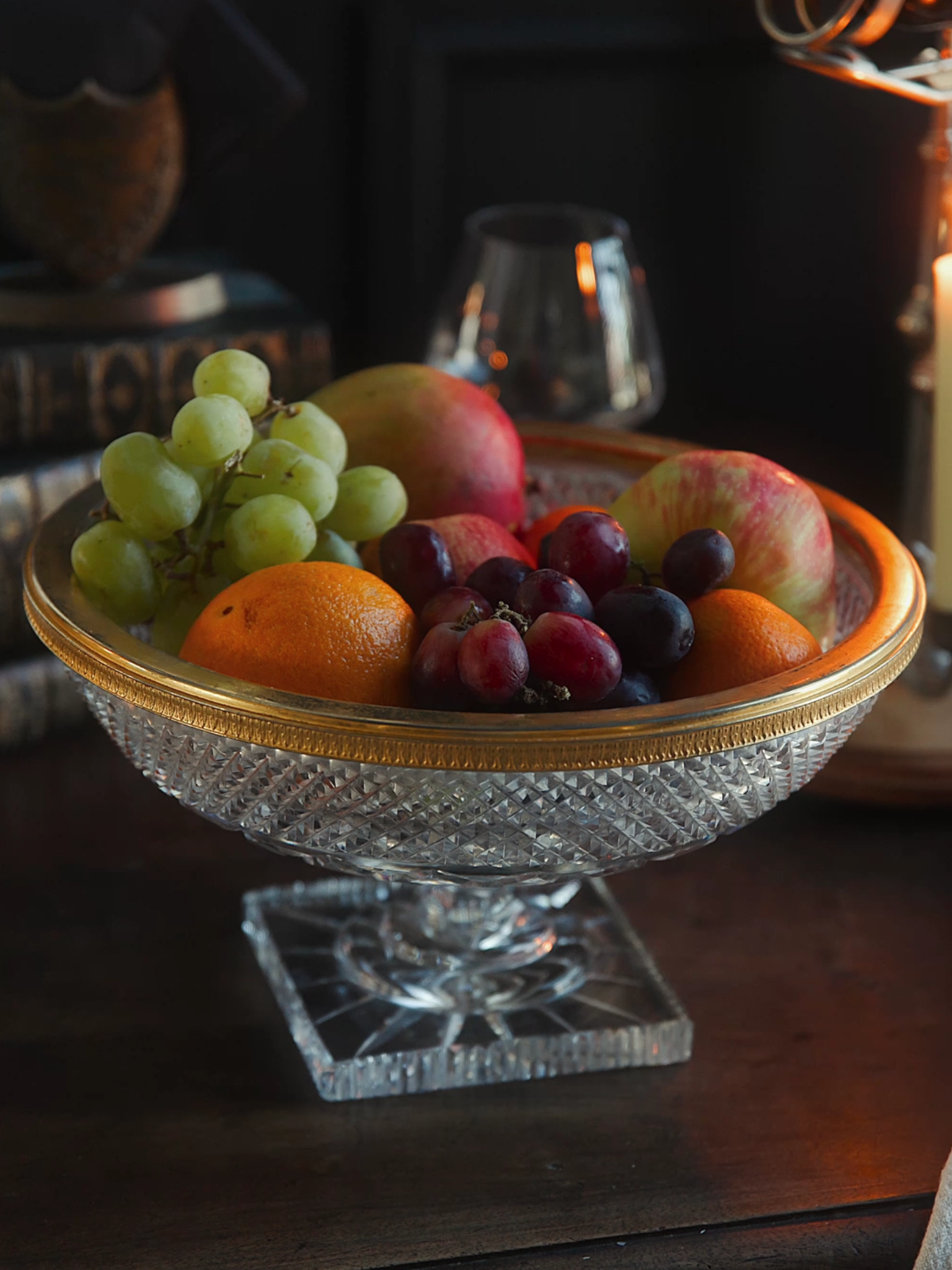 French Cut Crystal Compote with Gilt Bronze Rim