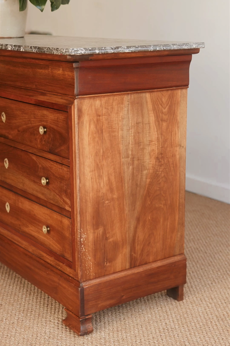 19th Century French Provincial Four-Drawer Commode with Marble Top