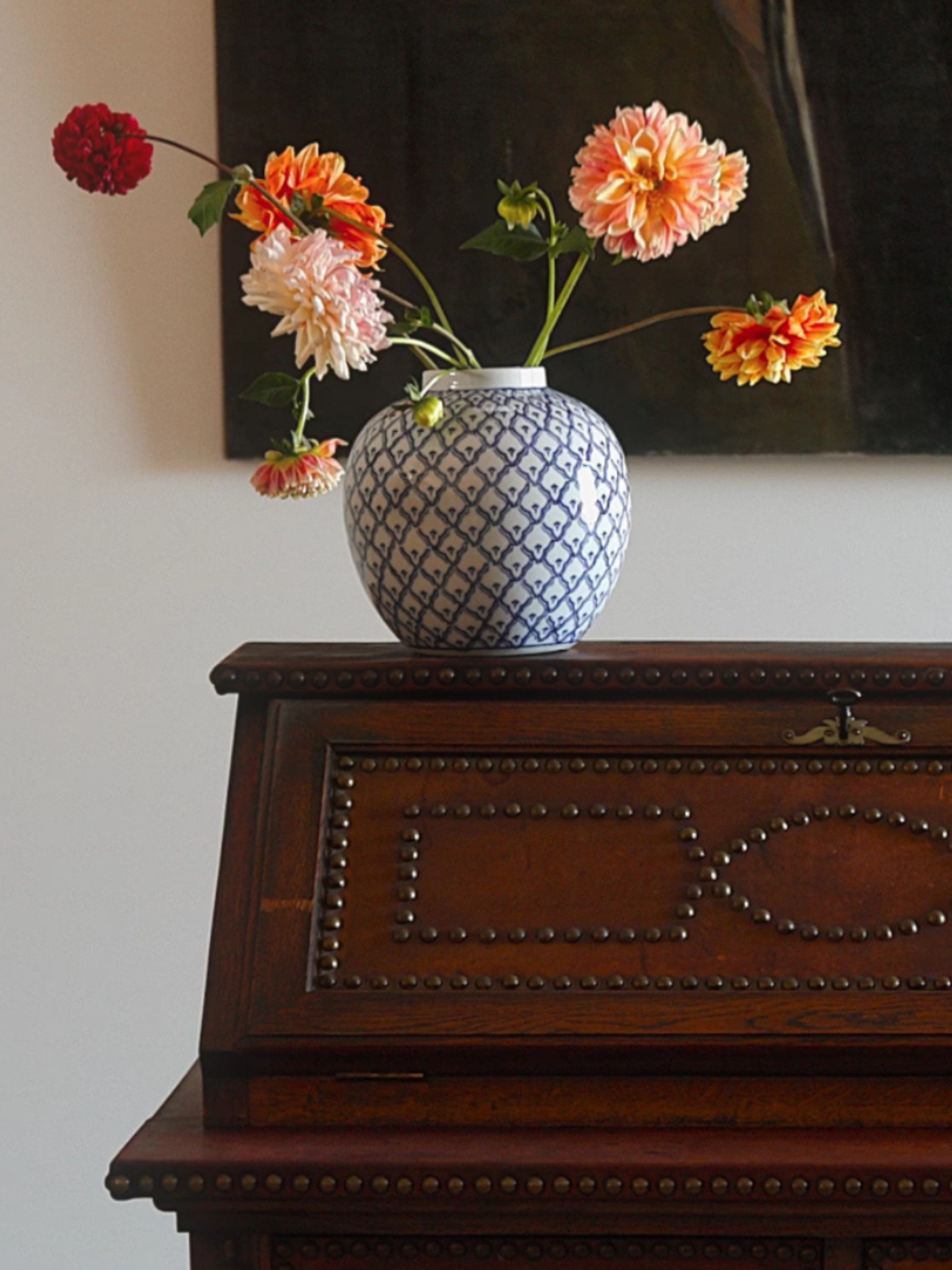 Blue and White Lidded Ginger Jar