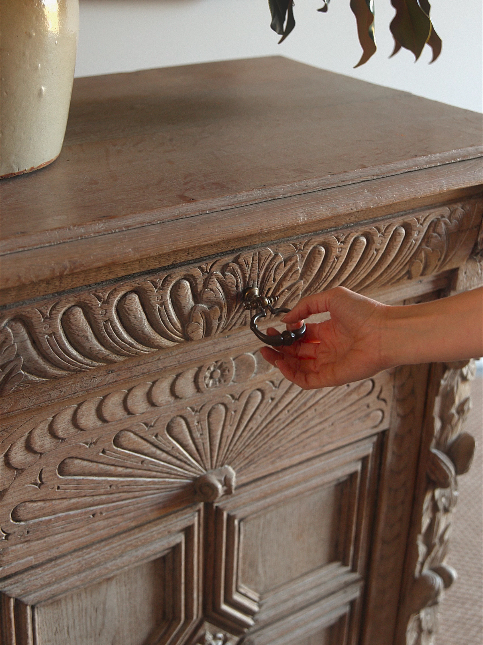 Antique French Carved Oak Cabinet
