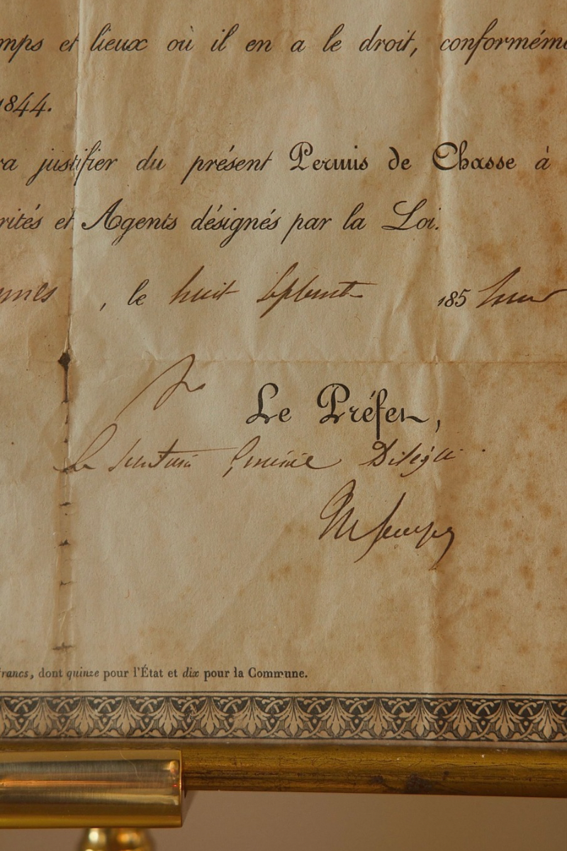 19th Century French Second Empire Hunting Permit, 1850