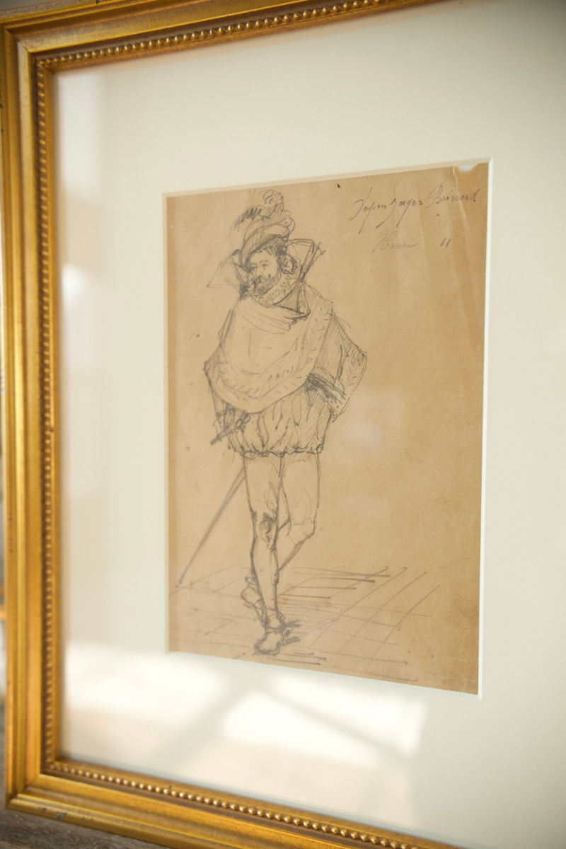 19th Century Signed European Figural Study Drawing on Paper - Newly Custom Framed