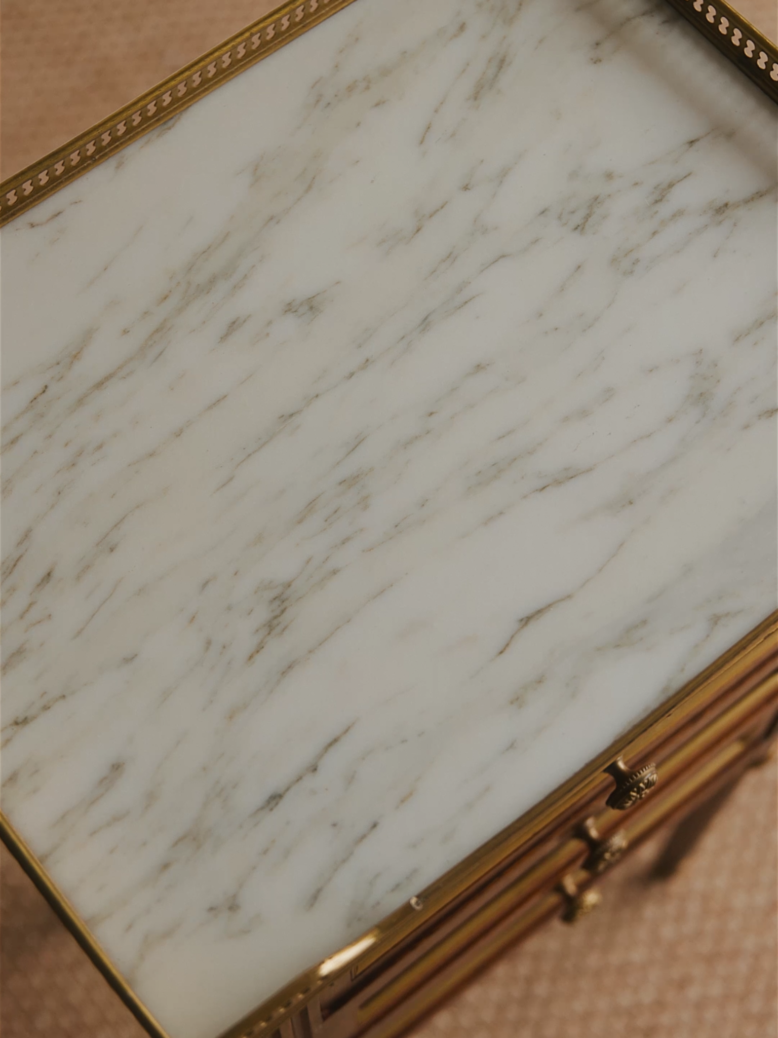 Pair of French Louis XVI–Style Nightstands With Marble Tops