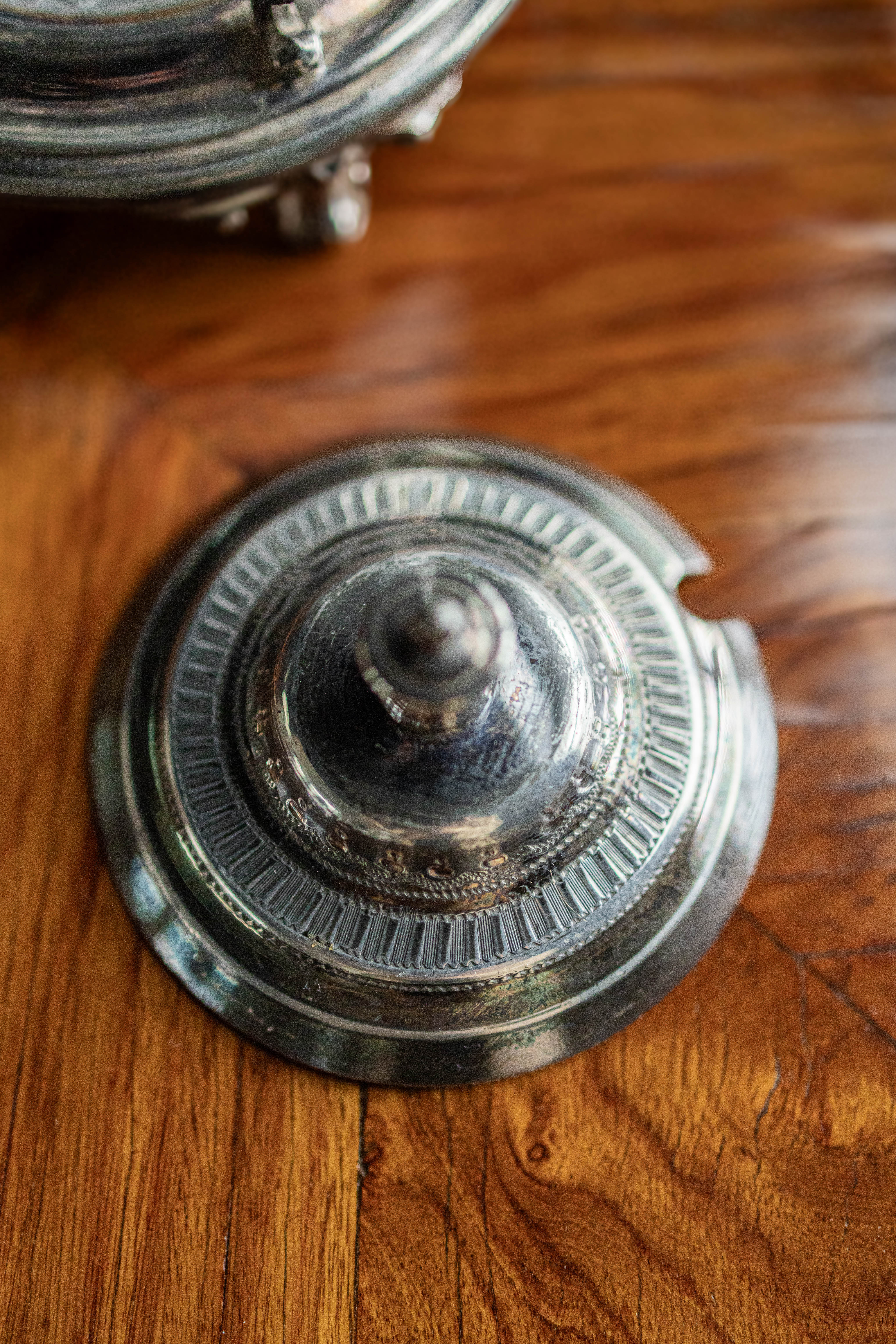 Antique Crystal & Silver Condiment Jar with Spoon