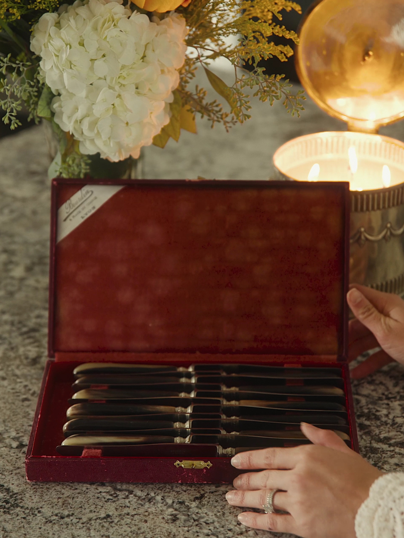 Antique Set of 12 Bourdin Horn-Handled Knives in Original Fitted Case – Lyon, France