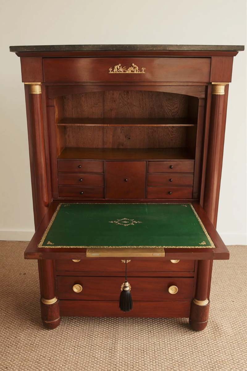 19th Century French Empire Mahogany Secrétaire à Abattant with Marble Top