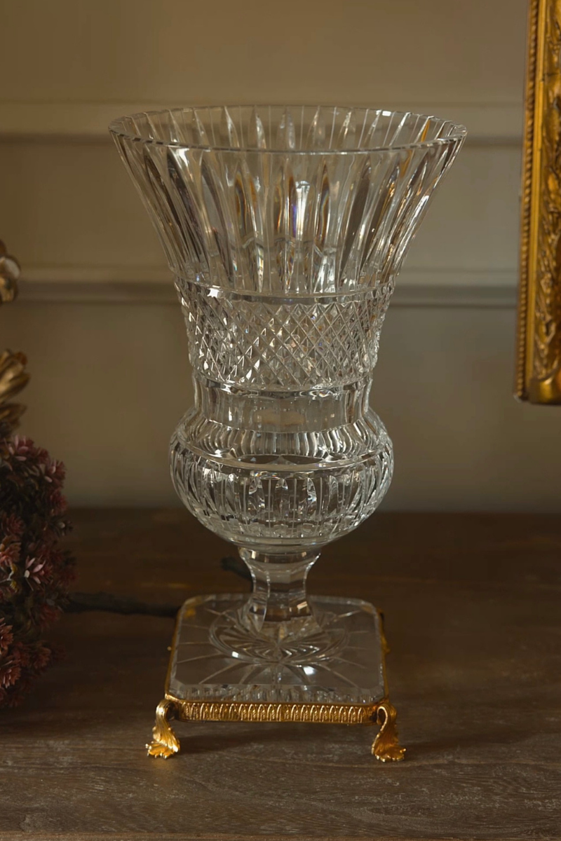 19th C. French Cut-Crystal Vase with Brass Mount