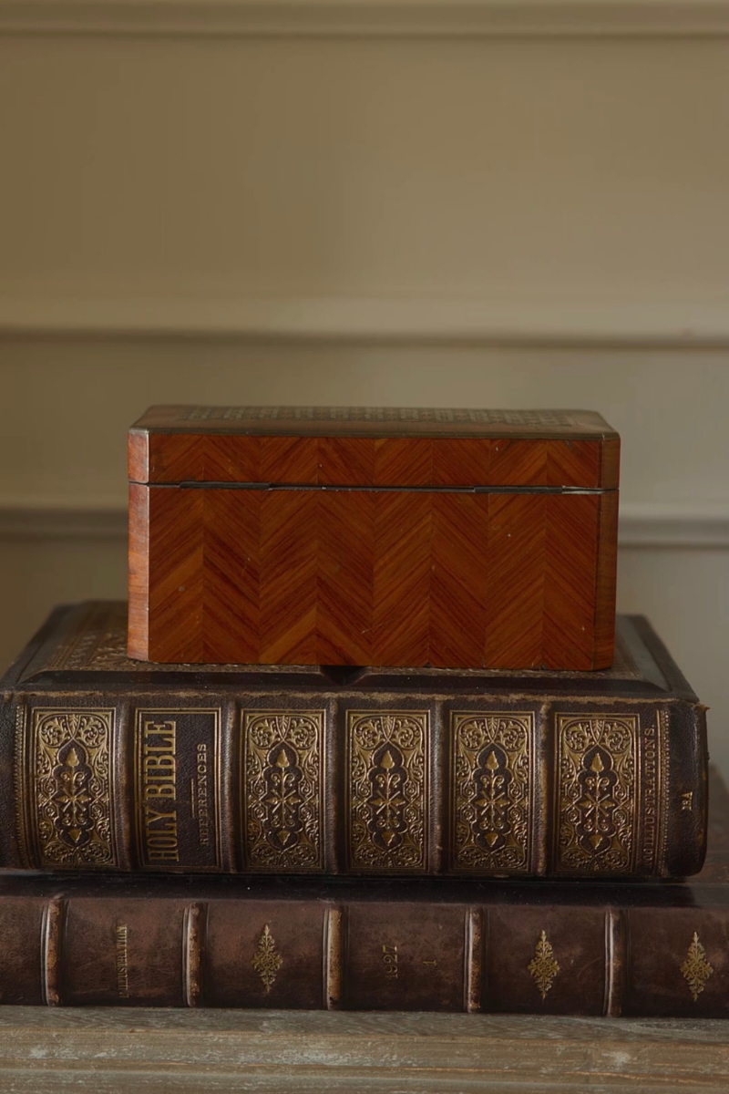 19th-Century French Mother-of-Pearl & Marquetry Tea Caddy