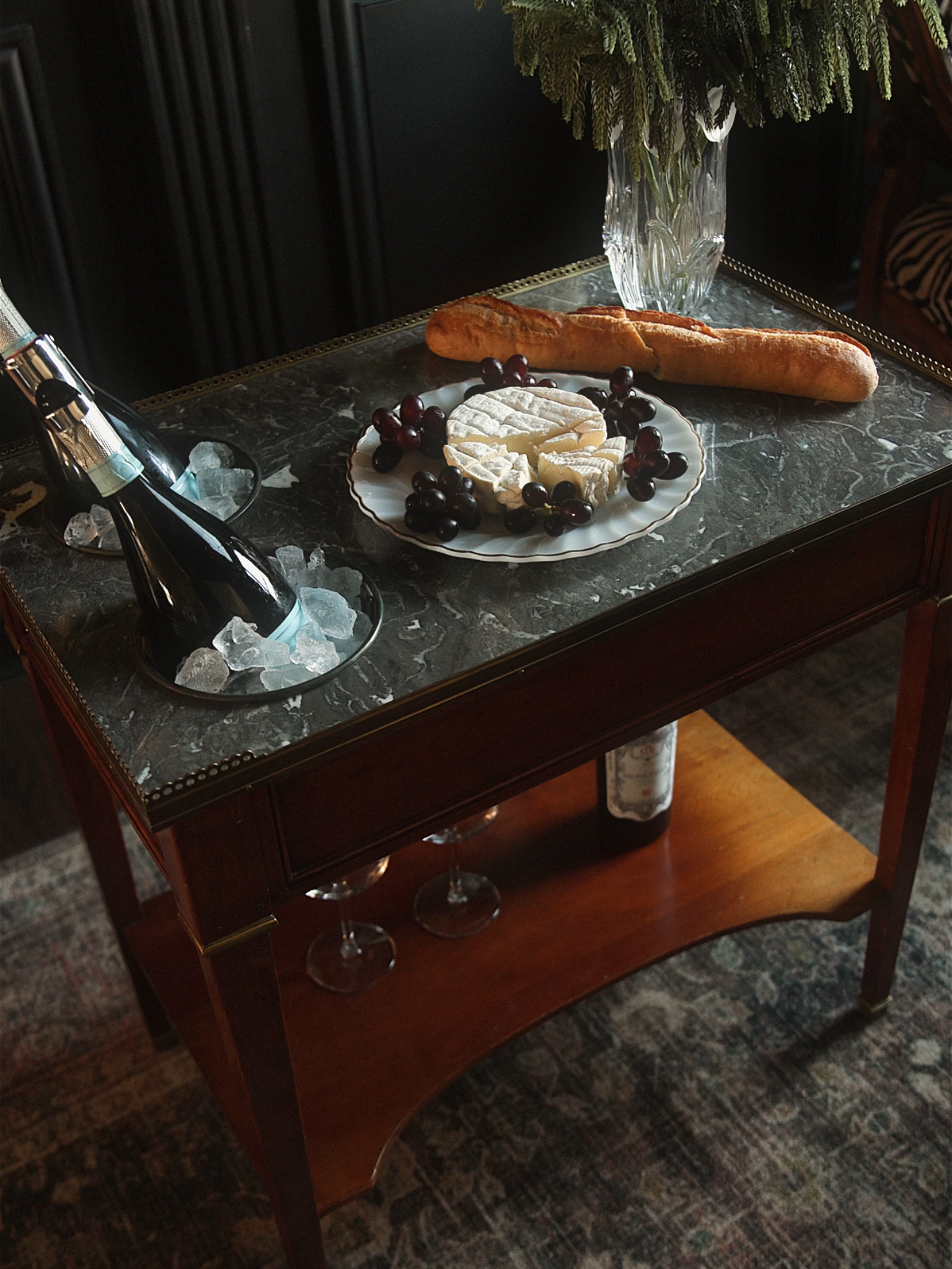 French Louis XVI Marble-Top Serving Table With Brass Gallery