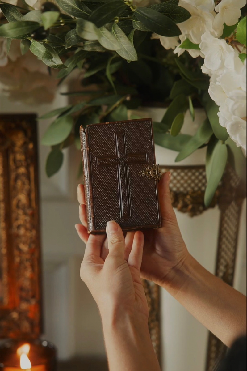 19th C. French Leather Cross Missal with Clasp