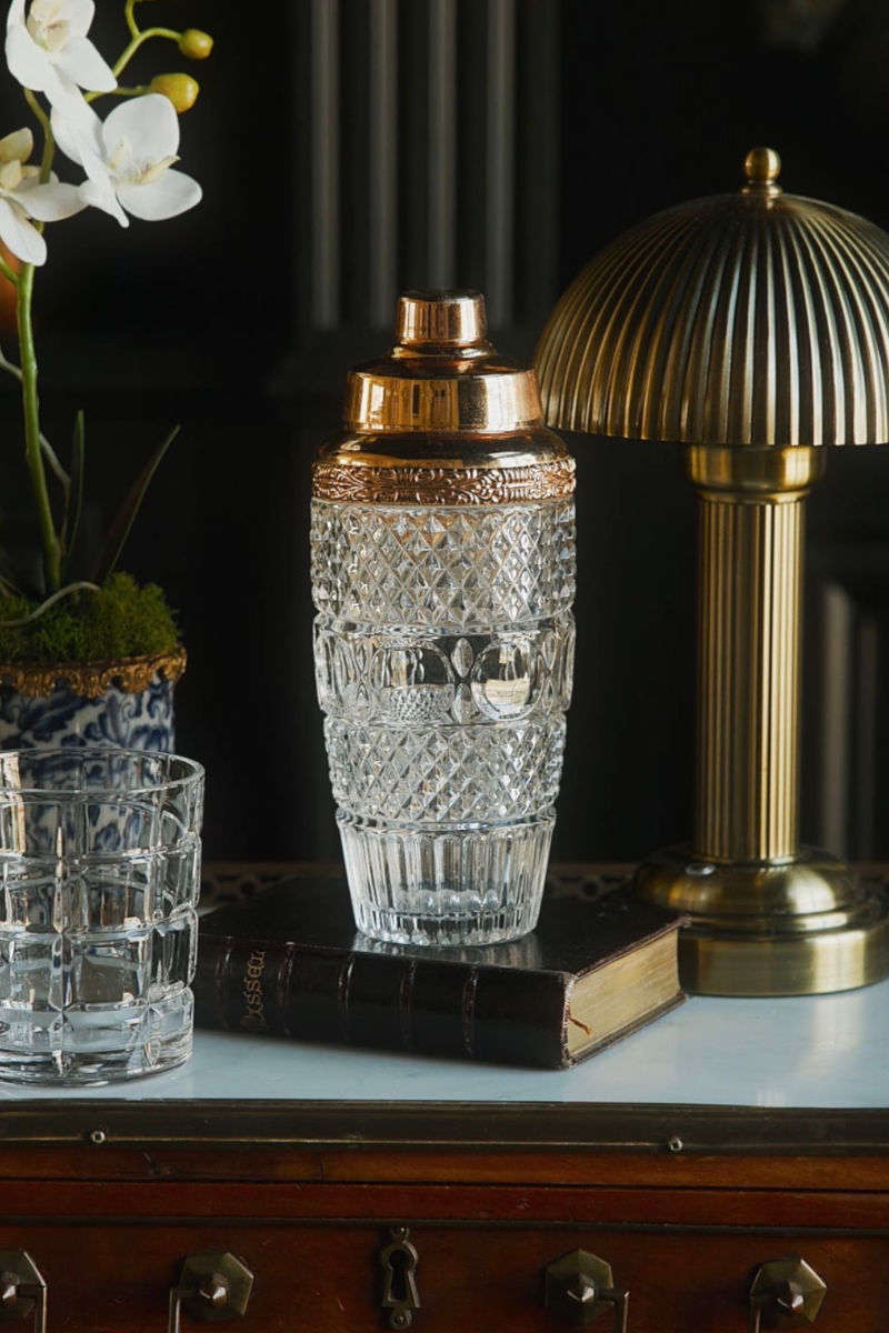 Patterned Glass Cocktail Shaker with Gold-Tone Mounts