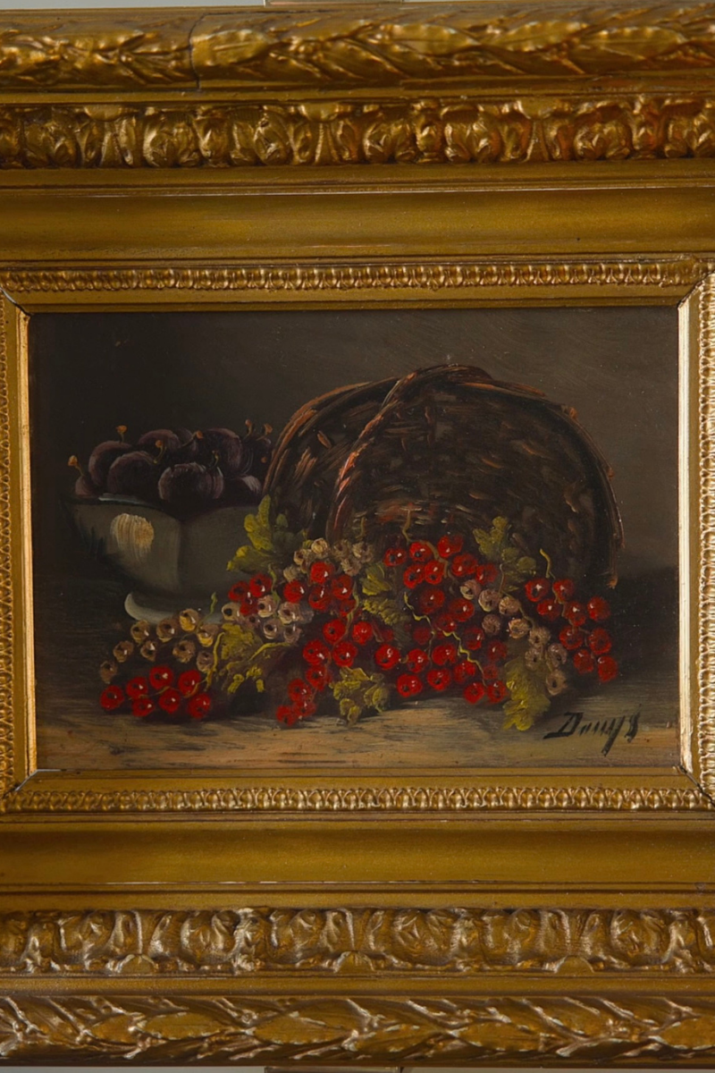 19th-Century Still Life of Currants & Plums, Oil on Wood Panel — European School