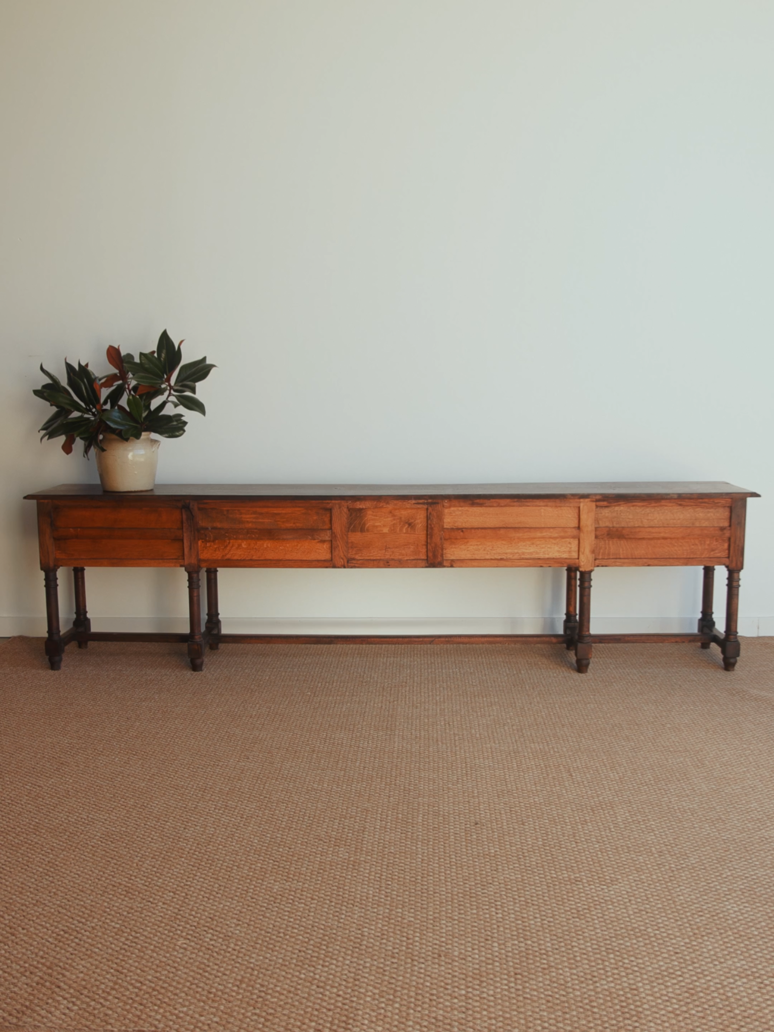 Early 20th-Century English Oak Console Table With Drawers
