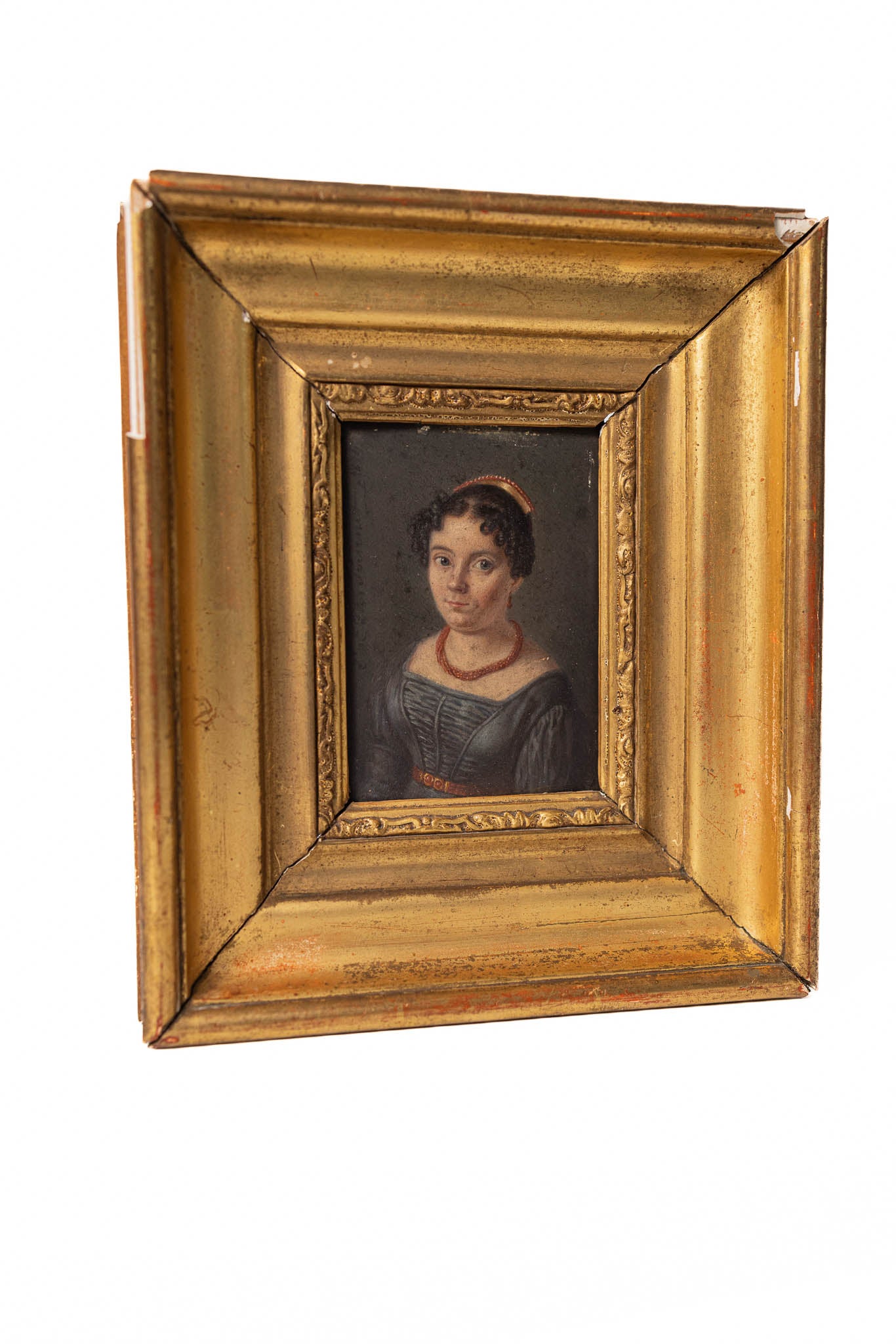19th Century Miniature Portrait of Lady in Gilt Wood Frame