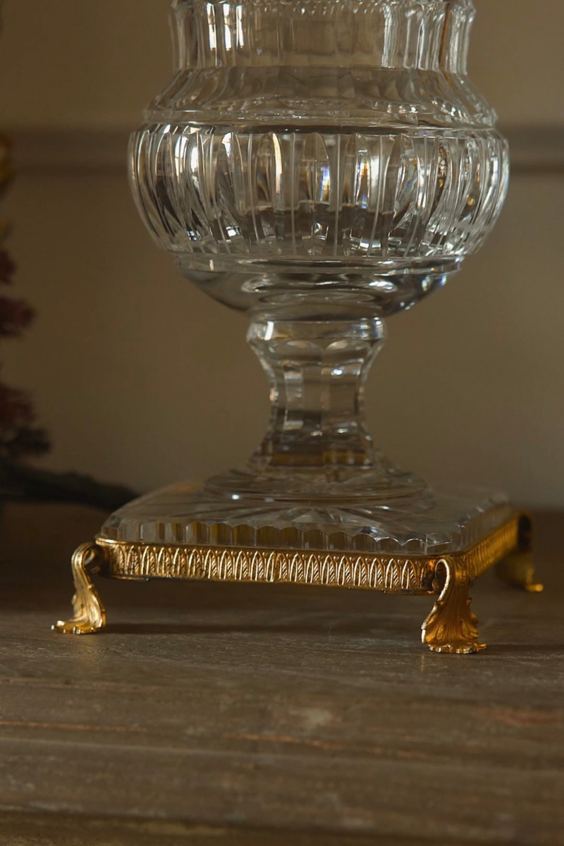 19th C. French Cut-Crystal Vase with Brass Mount