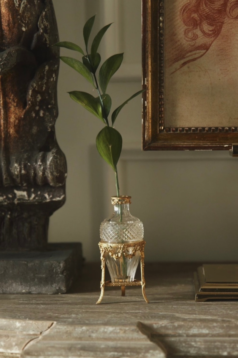 19th Century French Crystal Bud Vase with Ormolu Cage