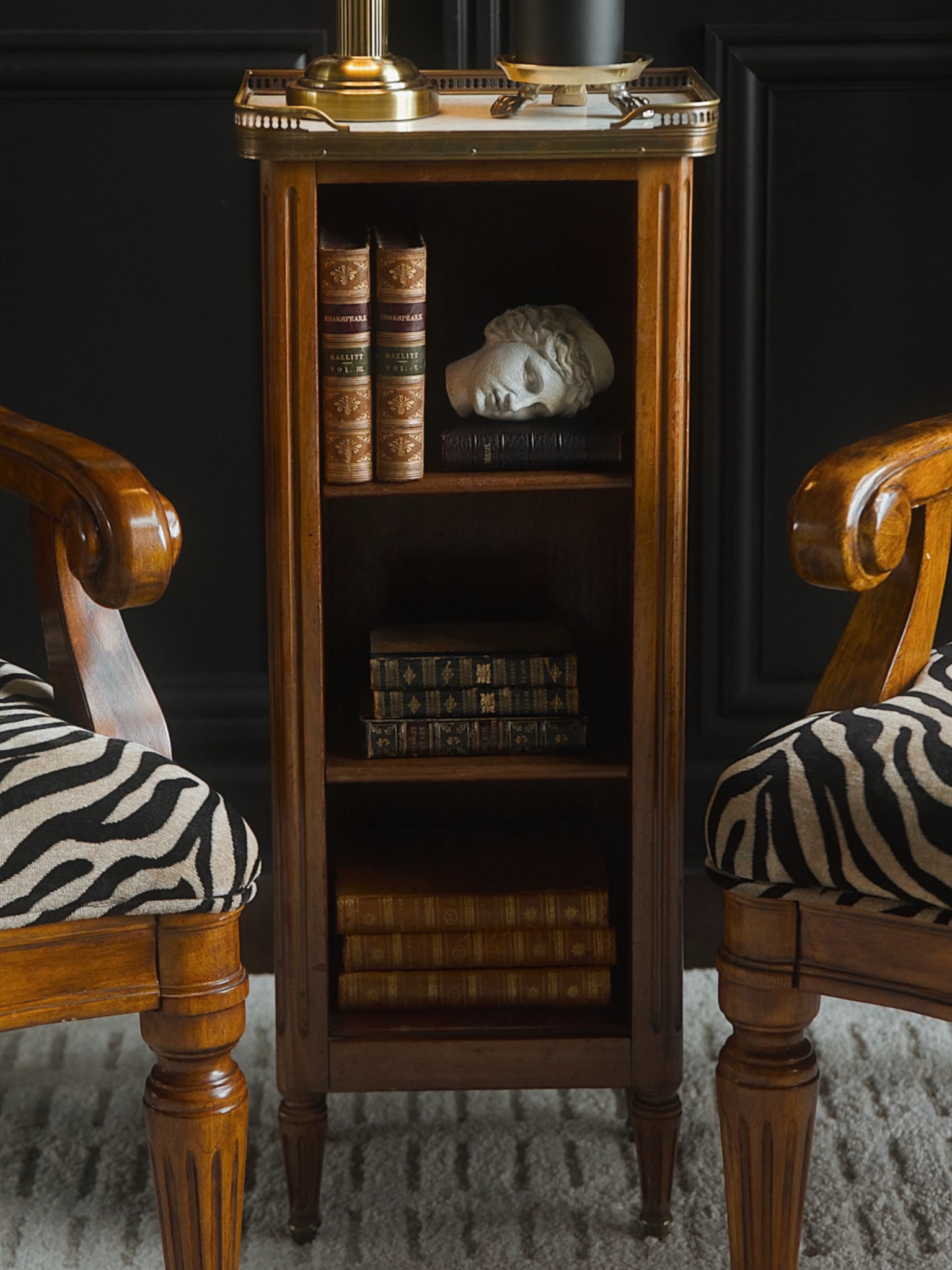 French Marble Top Petite Mahogany Bookcase Table