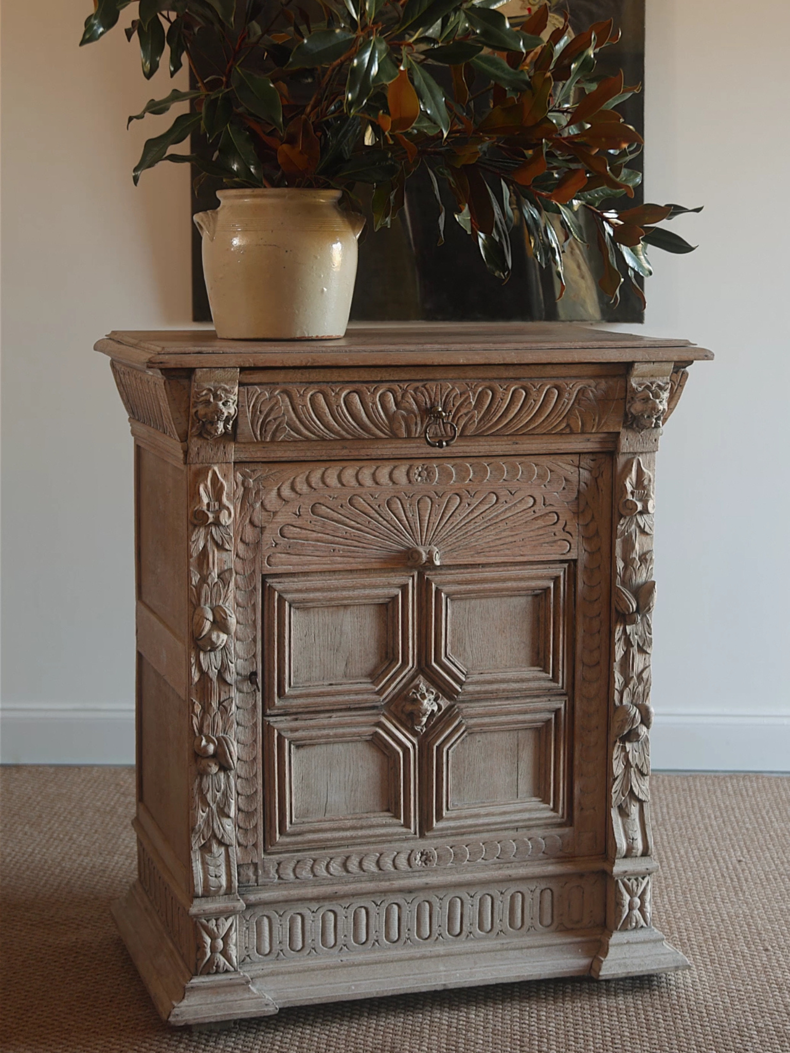 Antique French Carved Oak Cabinet