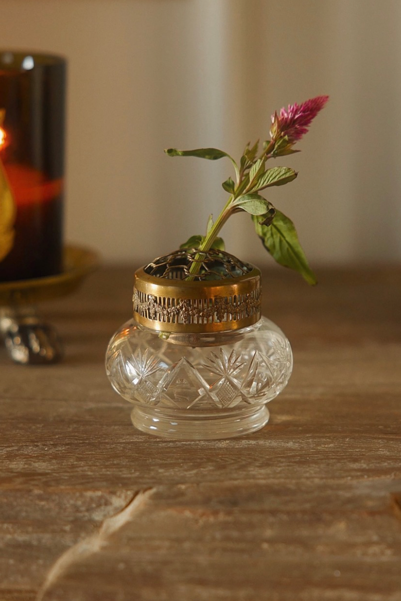 19th C. Glass & Brass Flower Frog