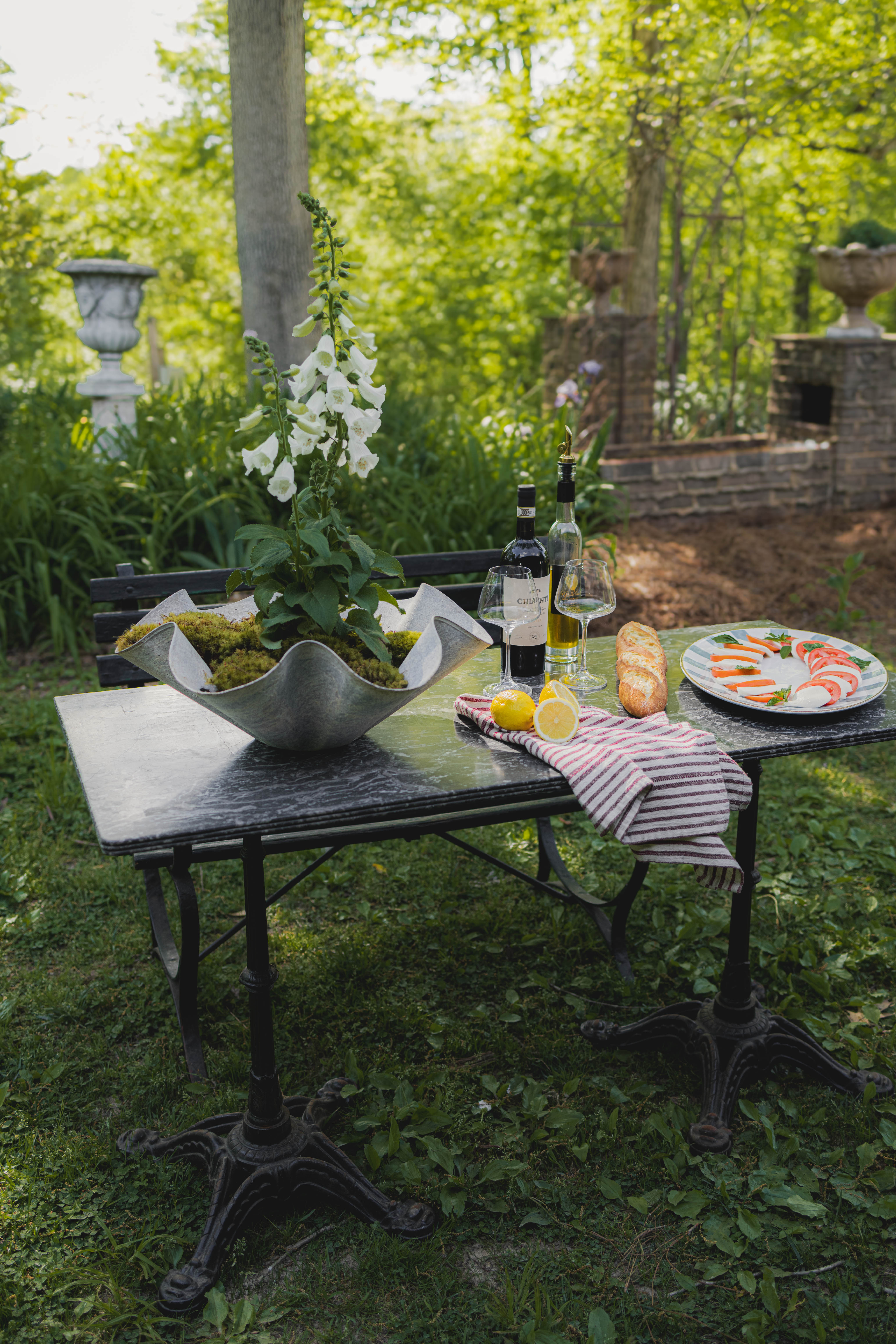 French Black Marble Top Garden Table