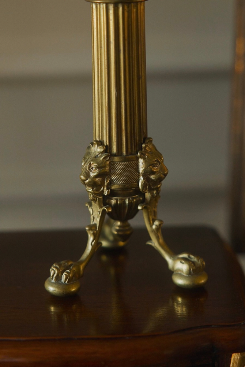 Pair of 19th-Century Bronze Candlesticks with Lion-Mask Supports