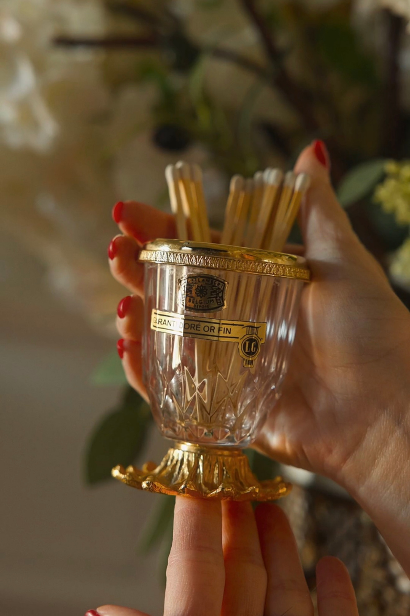 20th-Century Crystal Match Holder with Gilt Mounts