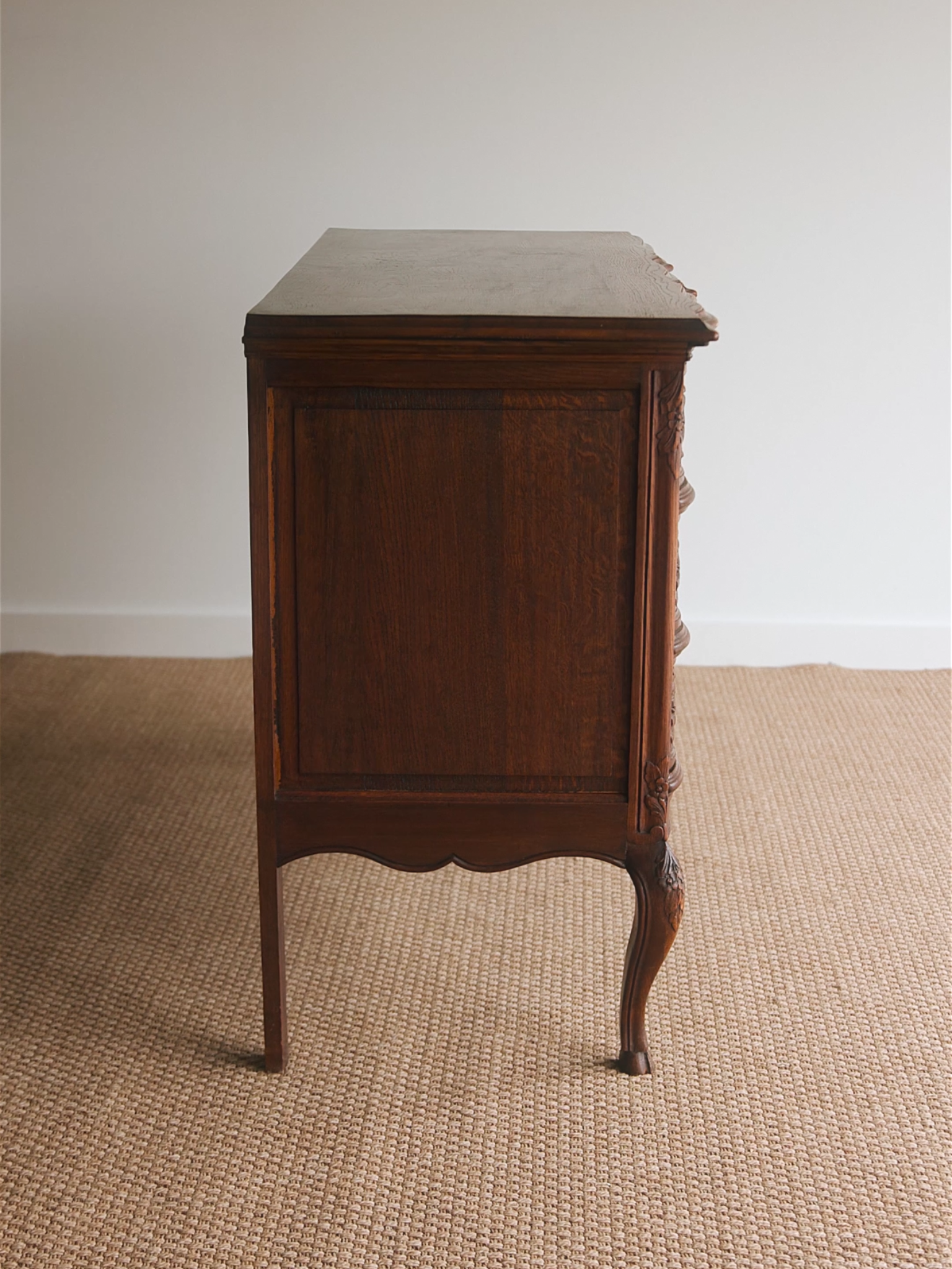 French Louis XV–Style Carved Oak Commode With Ormolu Mounts