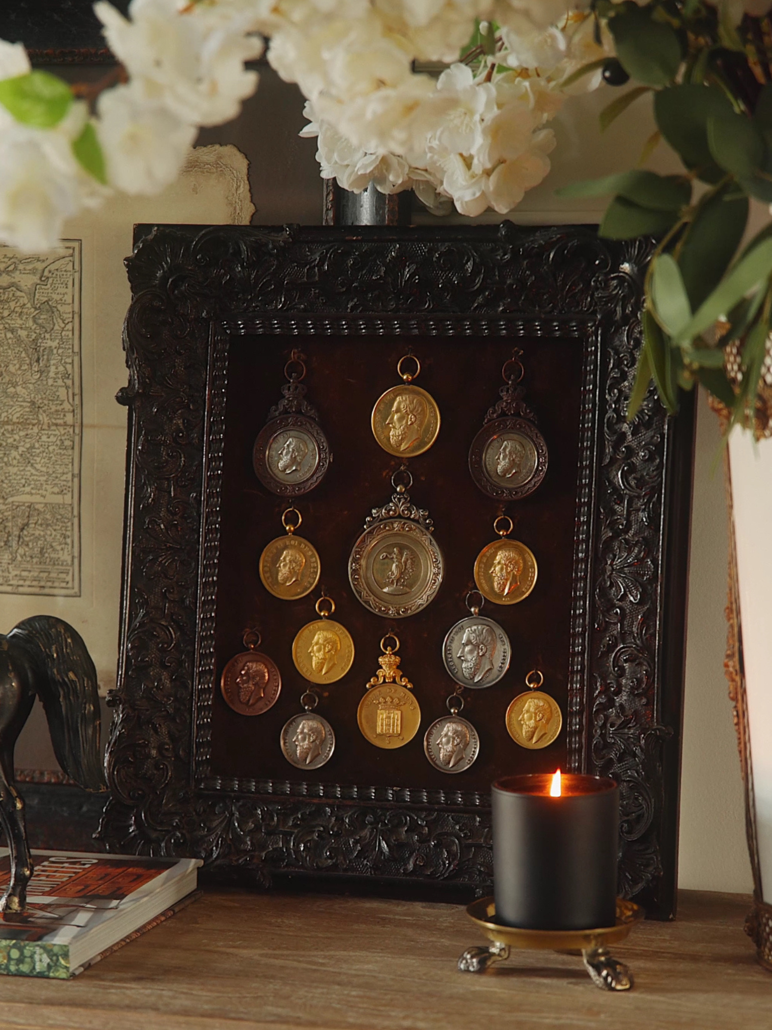 Framed Collection of 19th-Century Belgian Medals