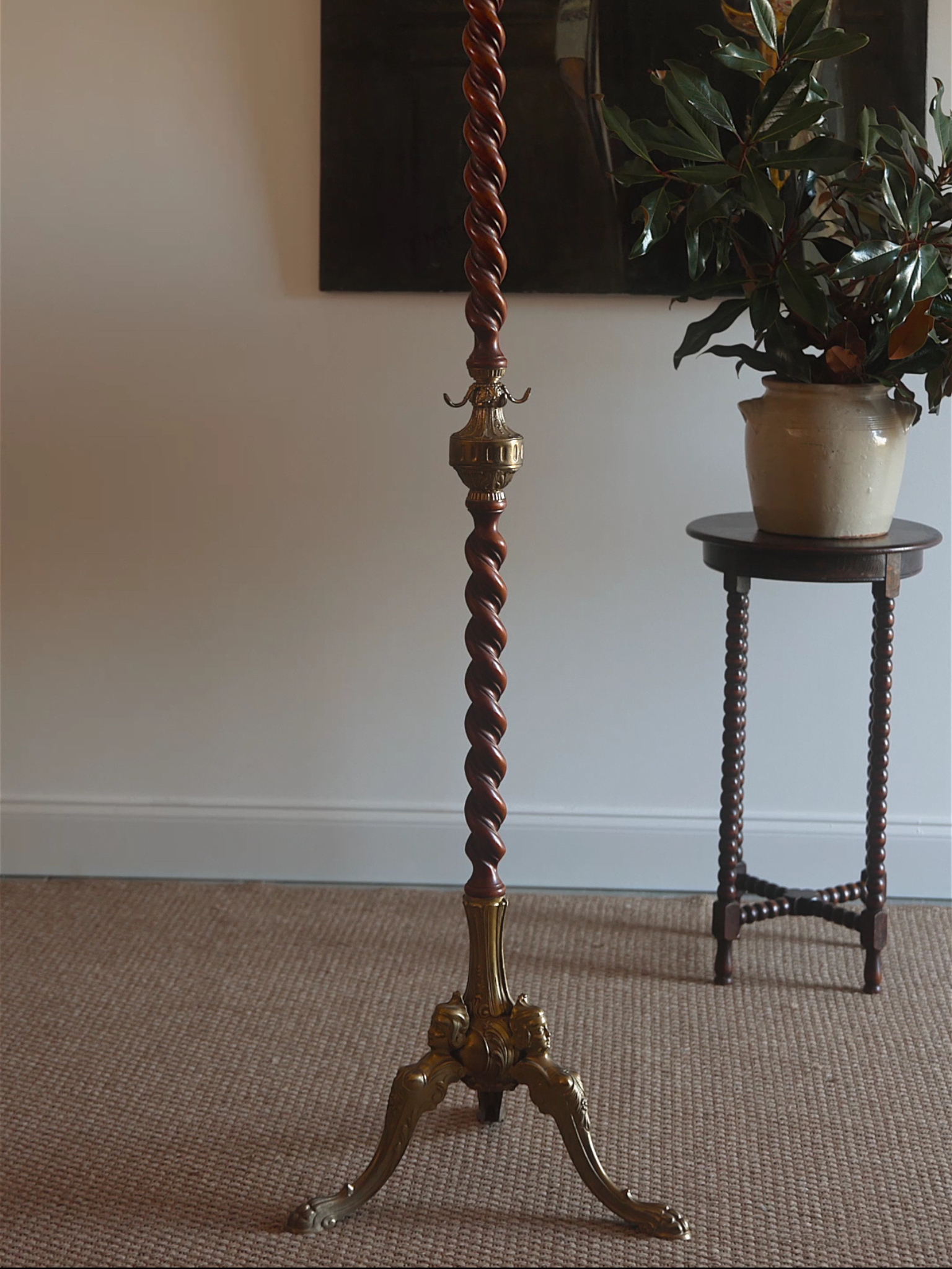 19th Century French Brass & Mahogany Coat Rack